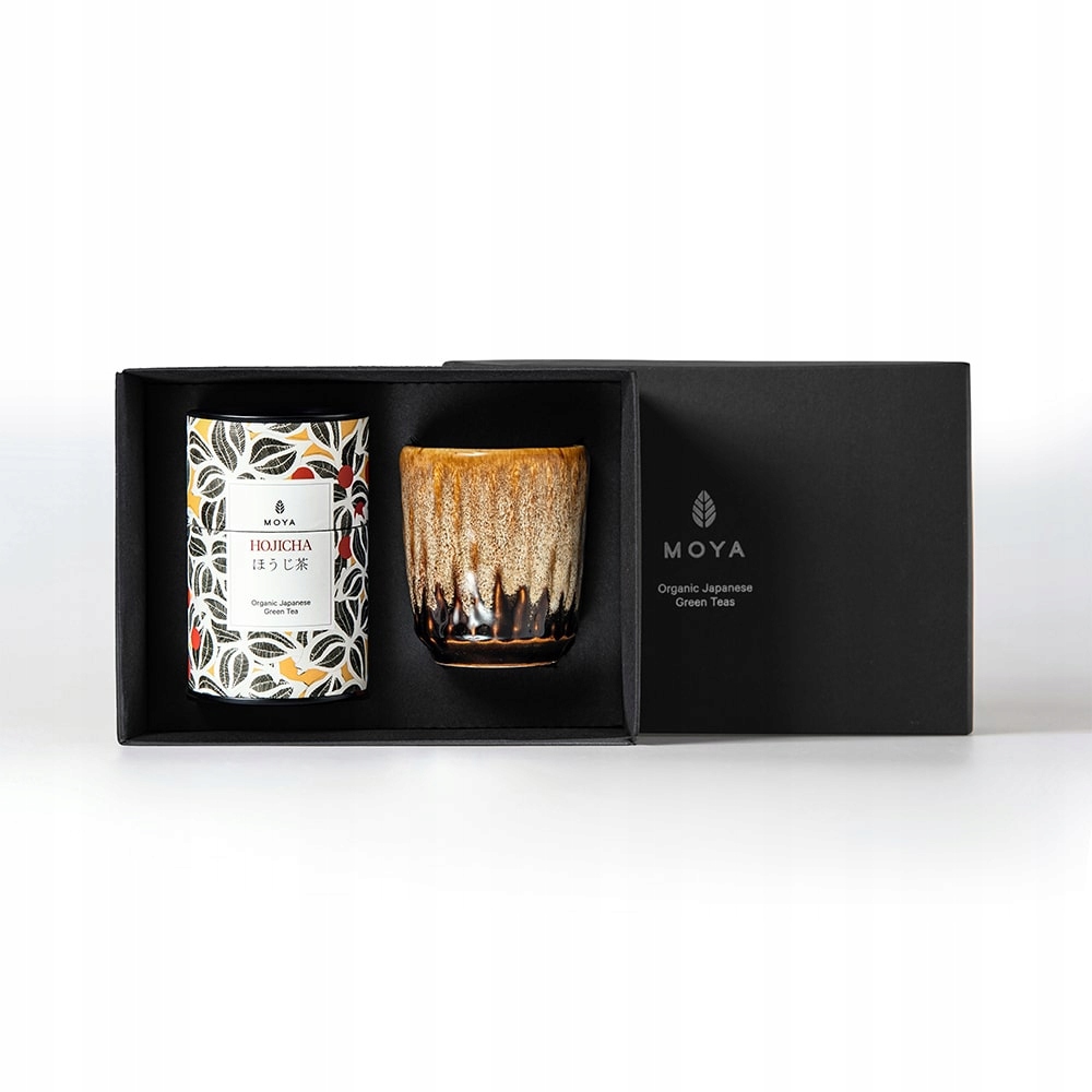 Dárková sada organického zelený čaj a hrnku Kanpai Moya Hojicha