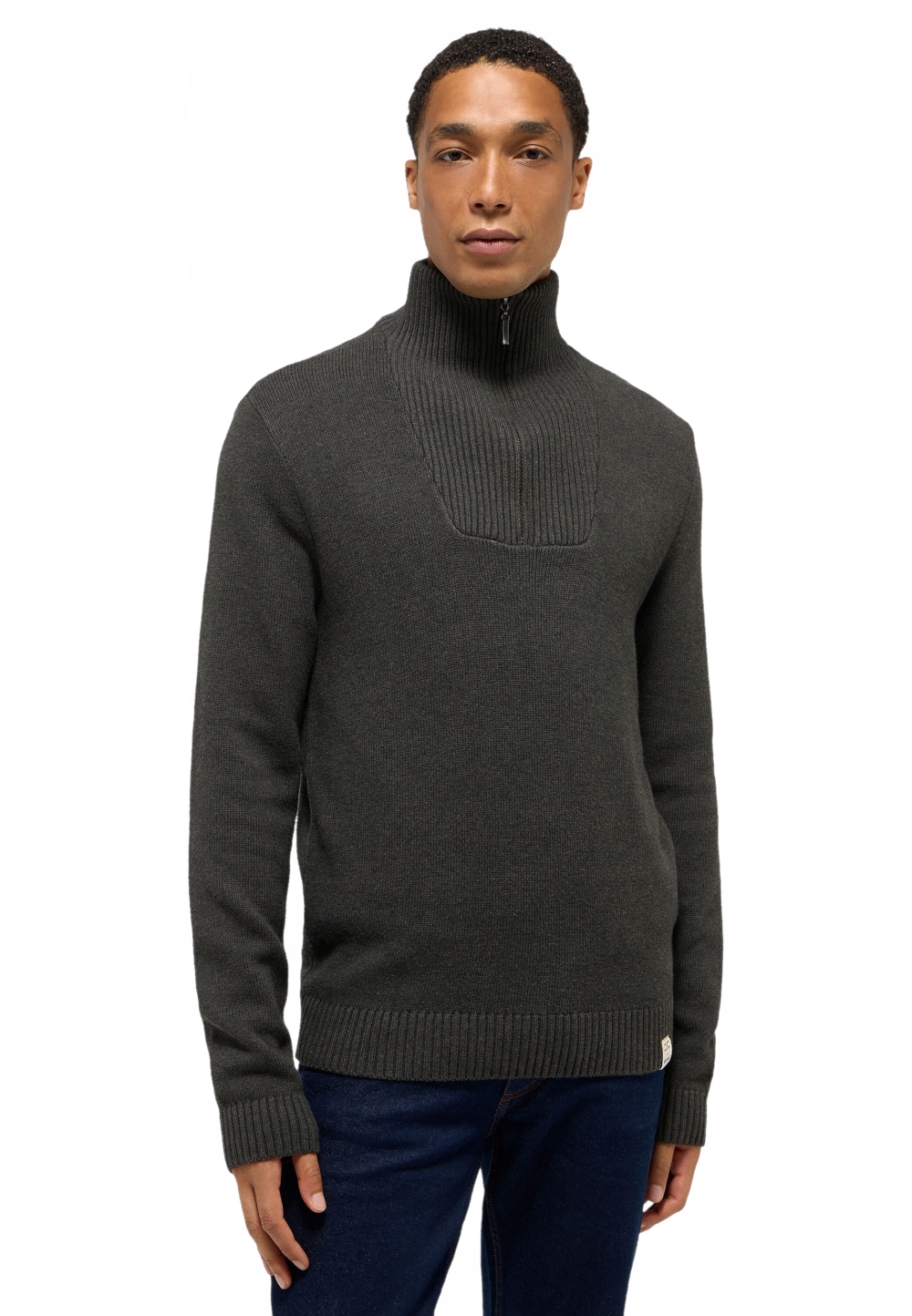 Silný Pánský Teplý Svetr Rolák Grafitový Bavlněný Stojáček Na Zip M