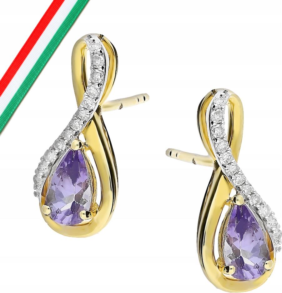 Zlaté náušnice 585 s tanzanitem a brilianty, 1,10 g, klasické pro ženy