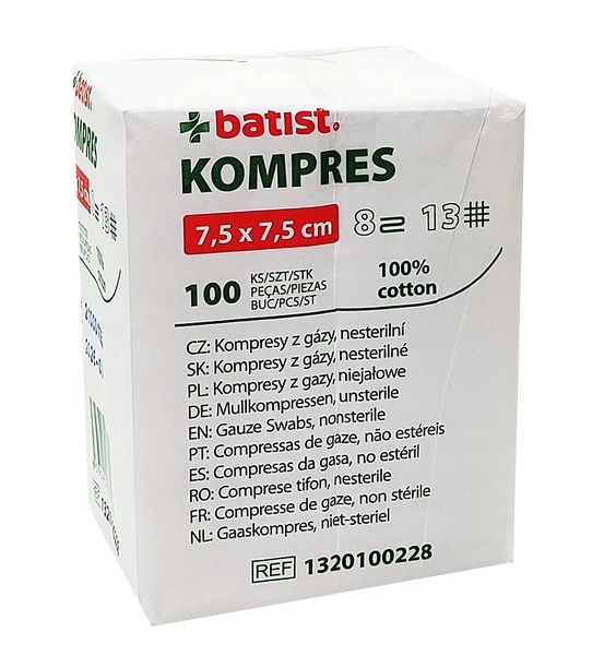 

Kompres gazowy niejałowy 7,5 cm x 7,5 cm 100 sztuk