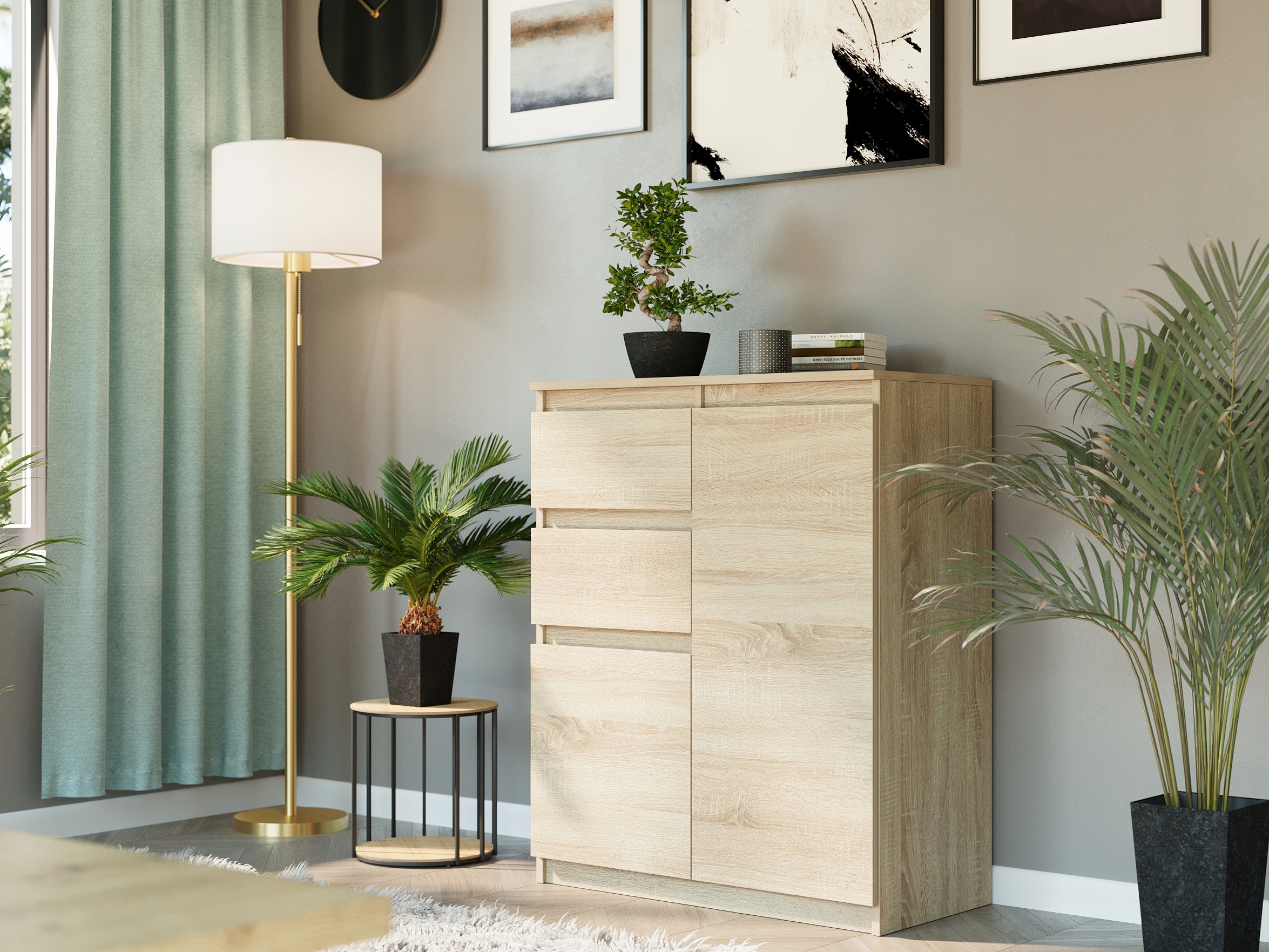 KOMODA 98CM SZAFKA 2 SZUFLADY SONOMA S2