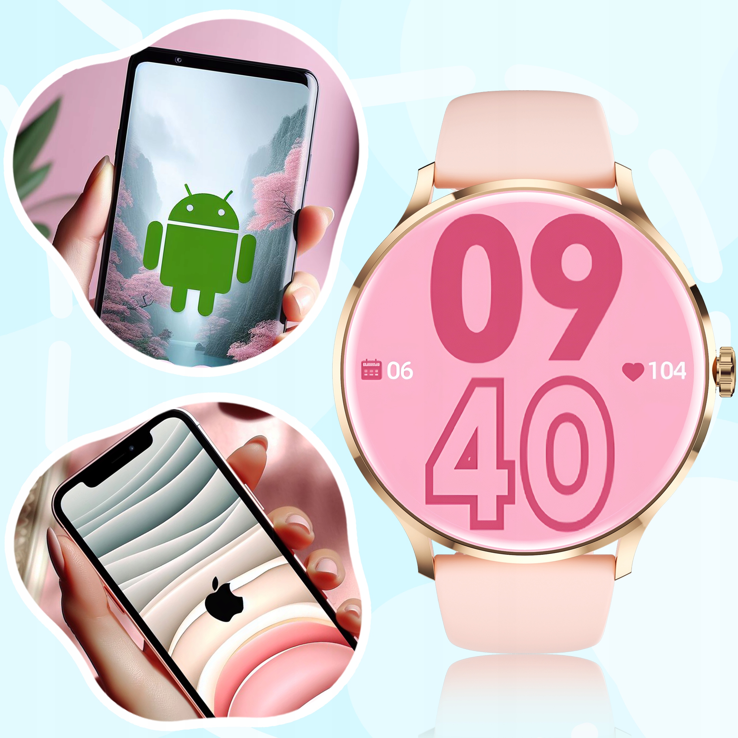 SMARTWATCH ZEGAREK DAMSKI MENU POLSKIE SPORT PULS ROZMOWY SMART WATCH PL Materiał paska inny