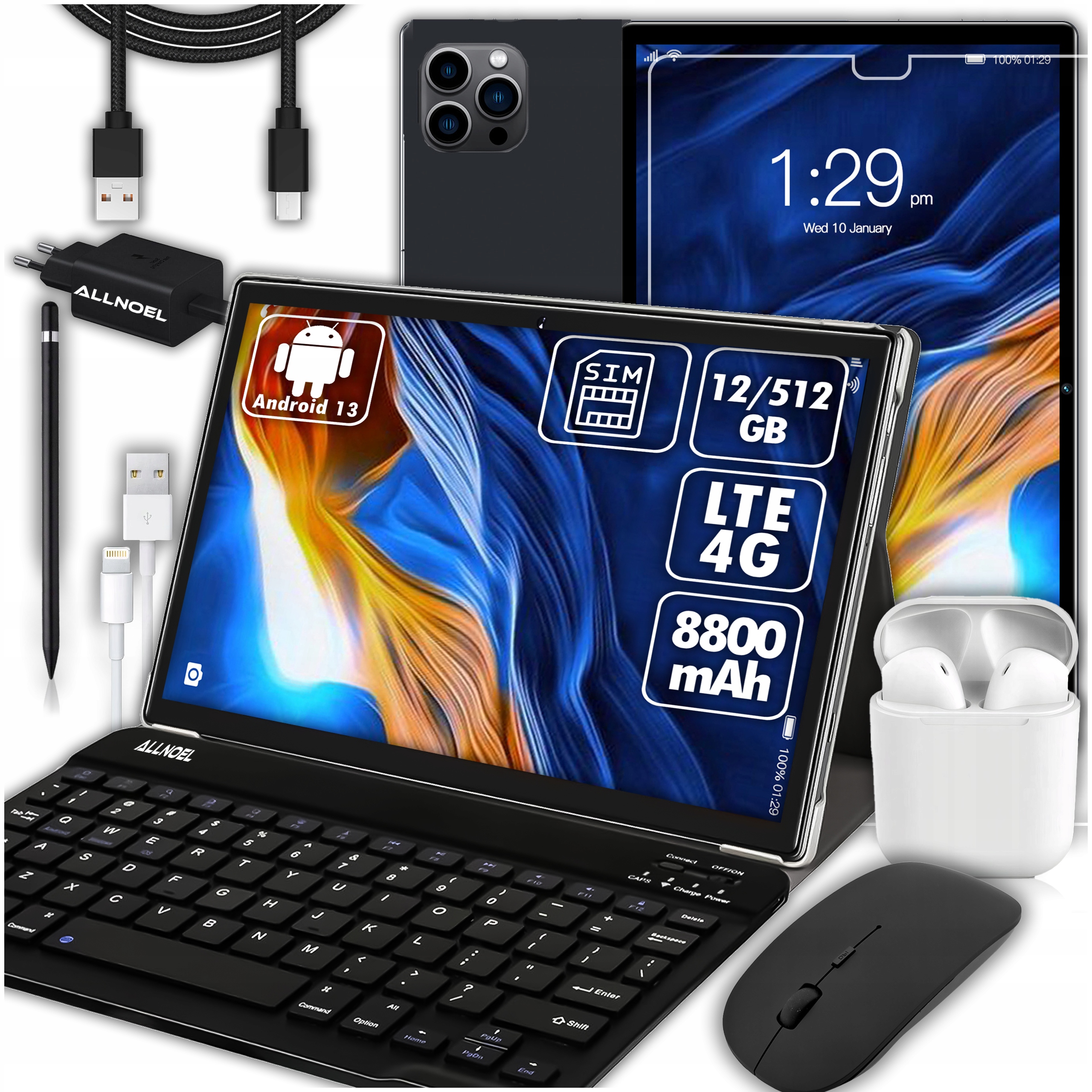 Tablet 10,1" 4G Sim Lte 12/512GB 8800 mAh Wifi Gps Sada Puzdier Myška Dotykové Pero