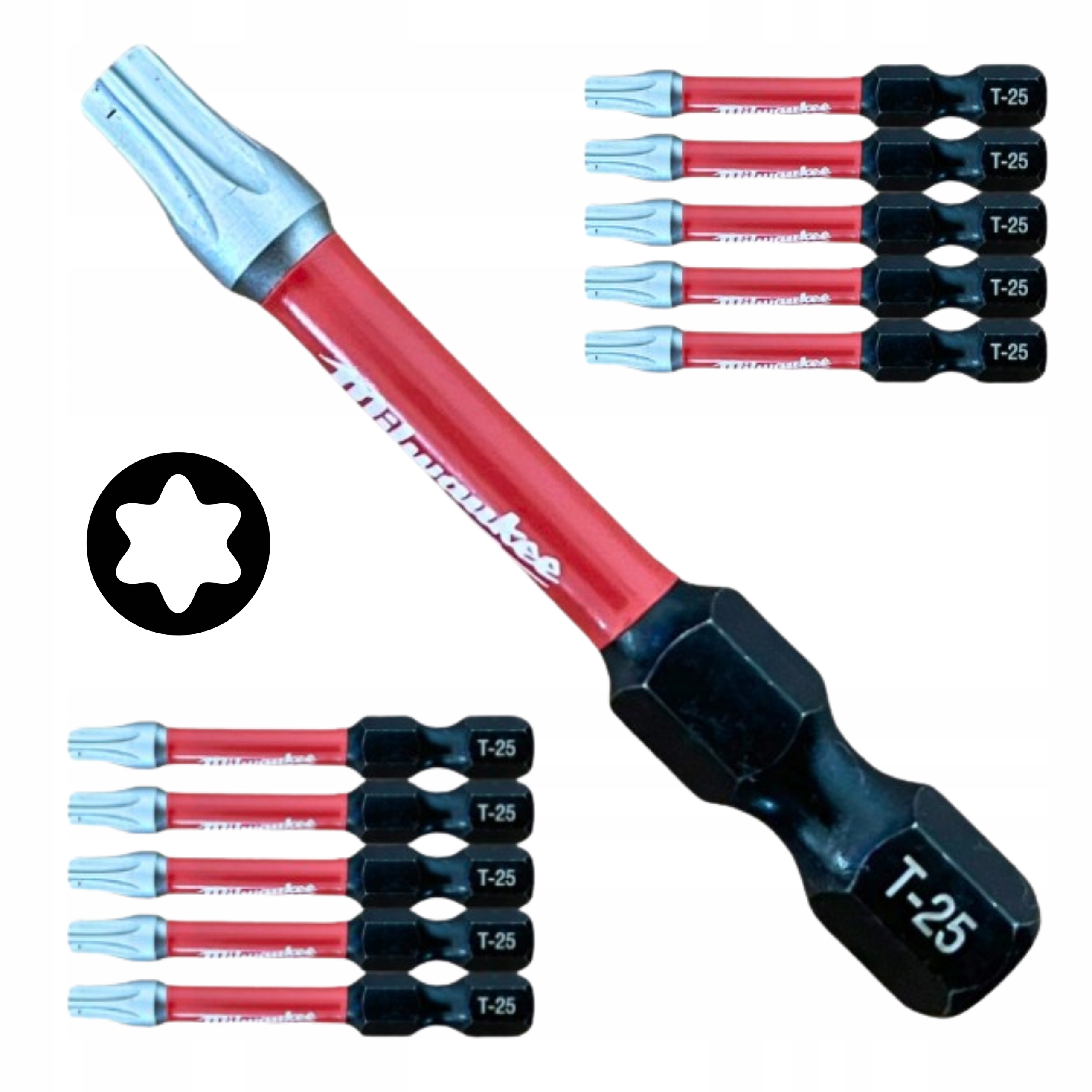 Zestaw bitów udarowych TX25 x 50 mm 10 szt. Milwaukee Torx Shockwave Hex