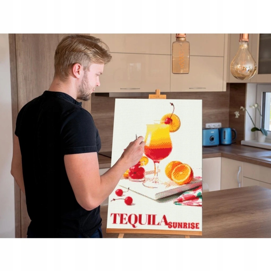 Diamantová výšivka Pití Kuchyňské jídlo Ovoce Pomeranč XXL 40x60 cm