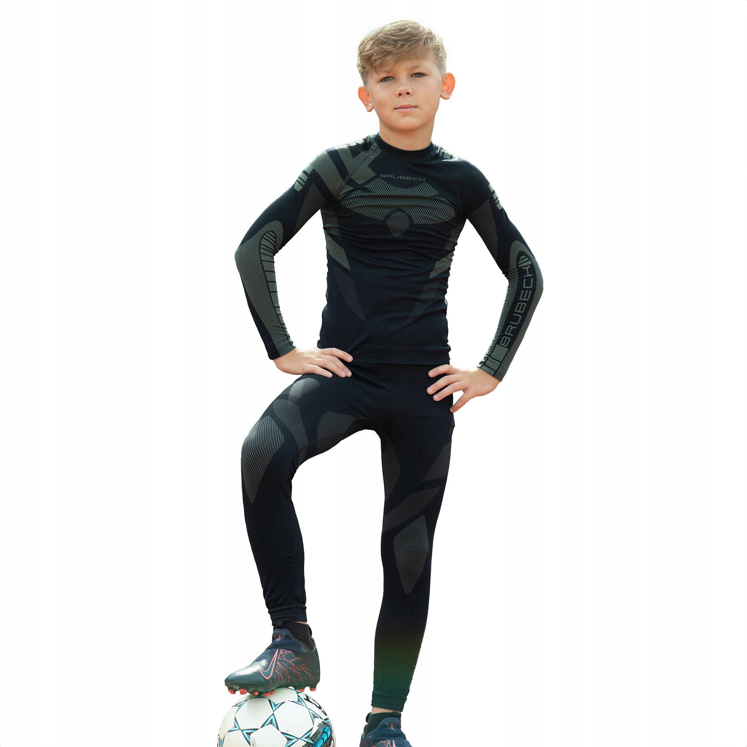 Komplet z czapką Brubeck Dry Junior czarny grafit 140/146