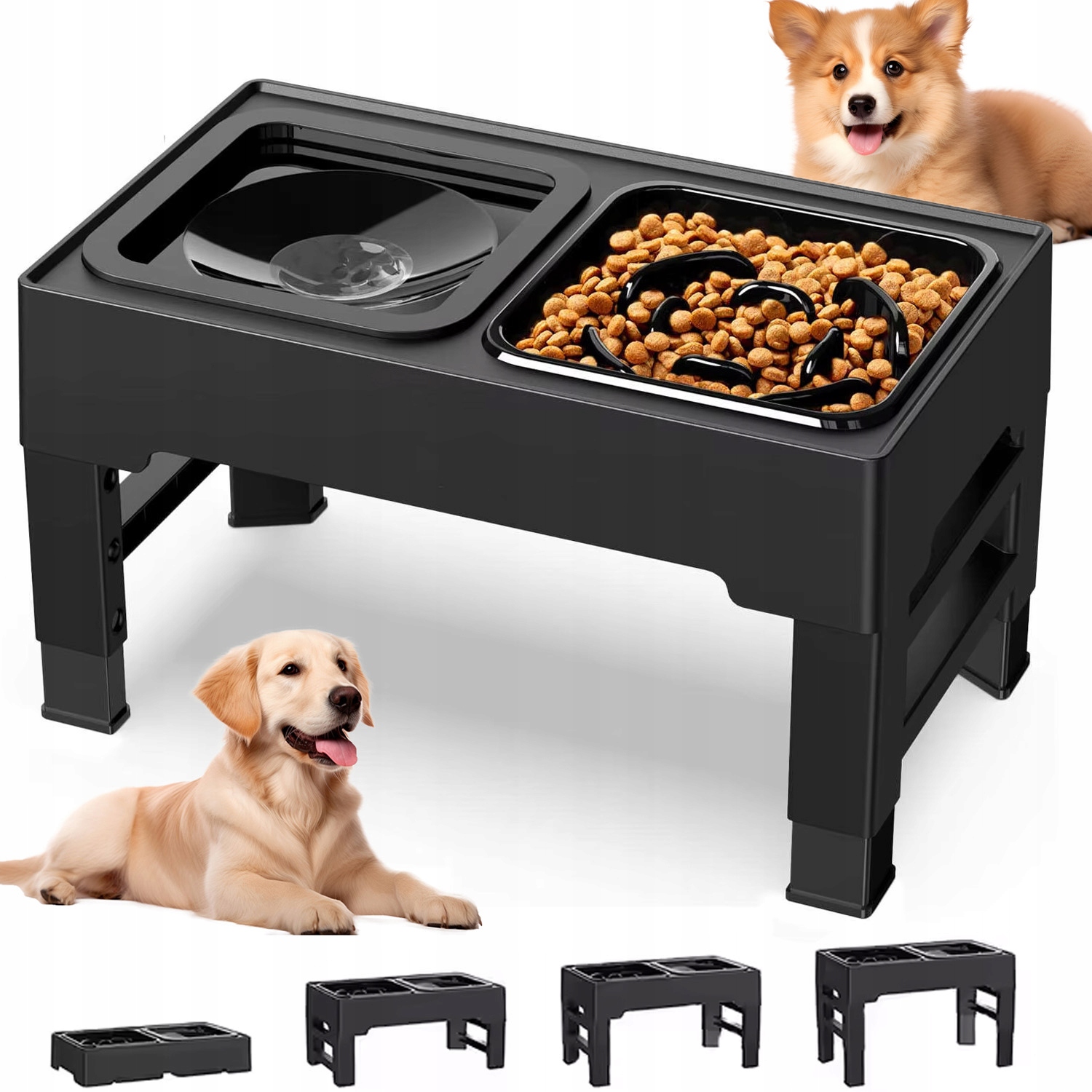 Misky Na Stojanu Dvojité Pro Psa Nepostříkající Regulace 2V1 Černá