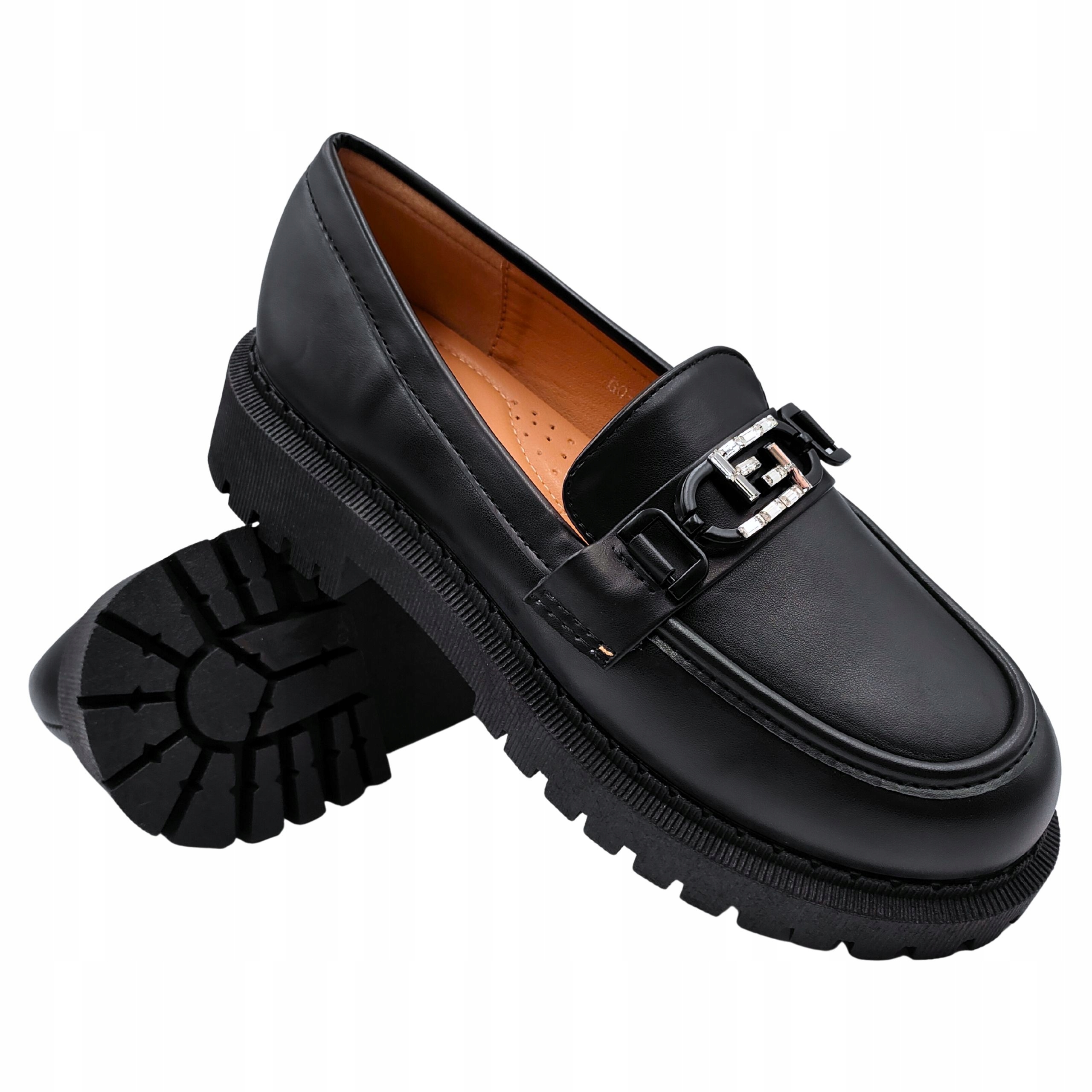 Półbuty Damskie Na Platformie Loafersy Czarne Mokasyny Miękkie Lekkie 38