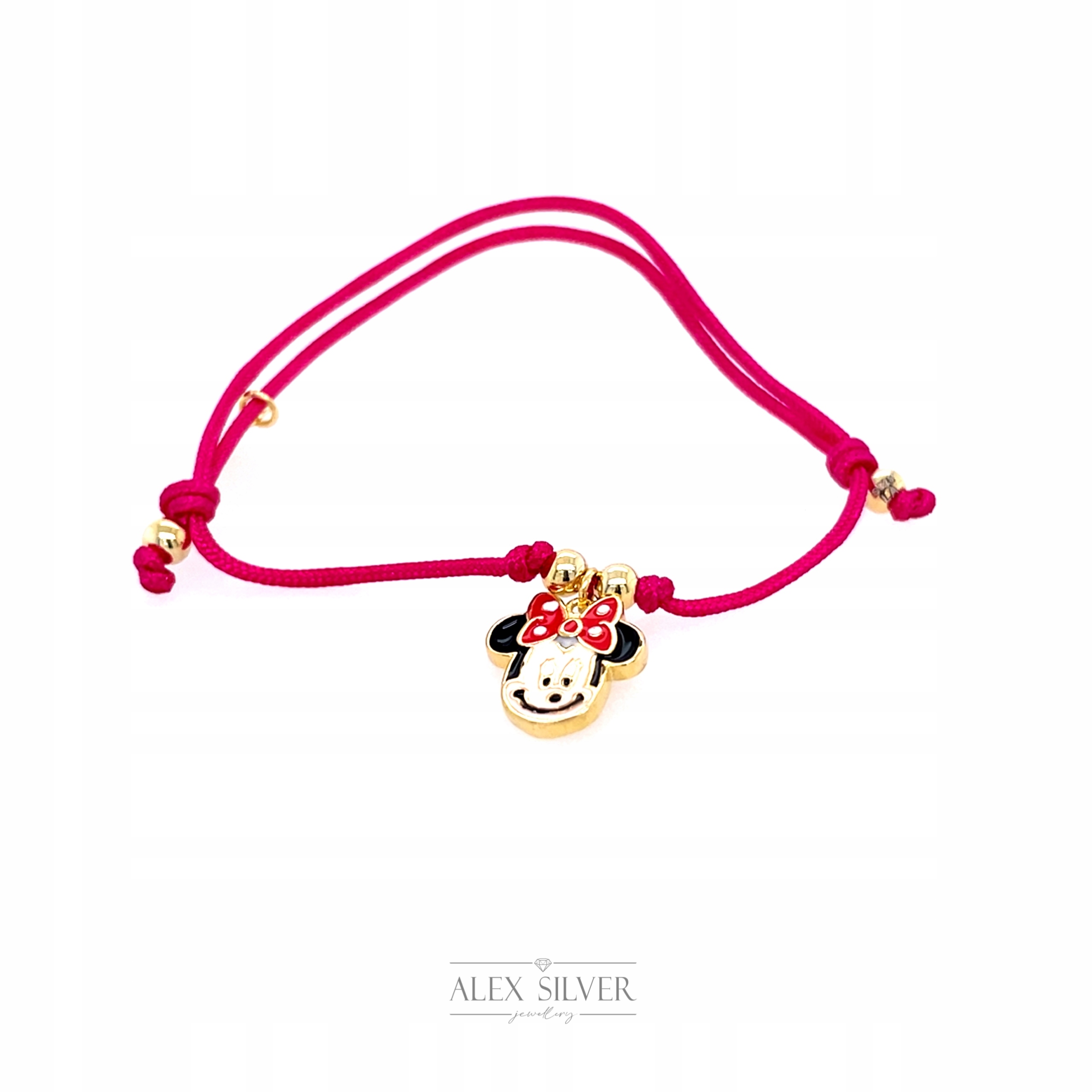 Pozłacana bransoletka różowy sznurek myszka Miki Marka Inna marka