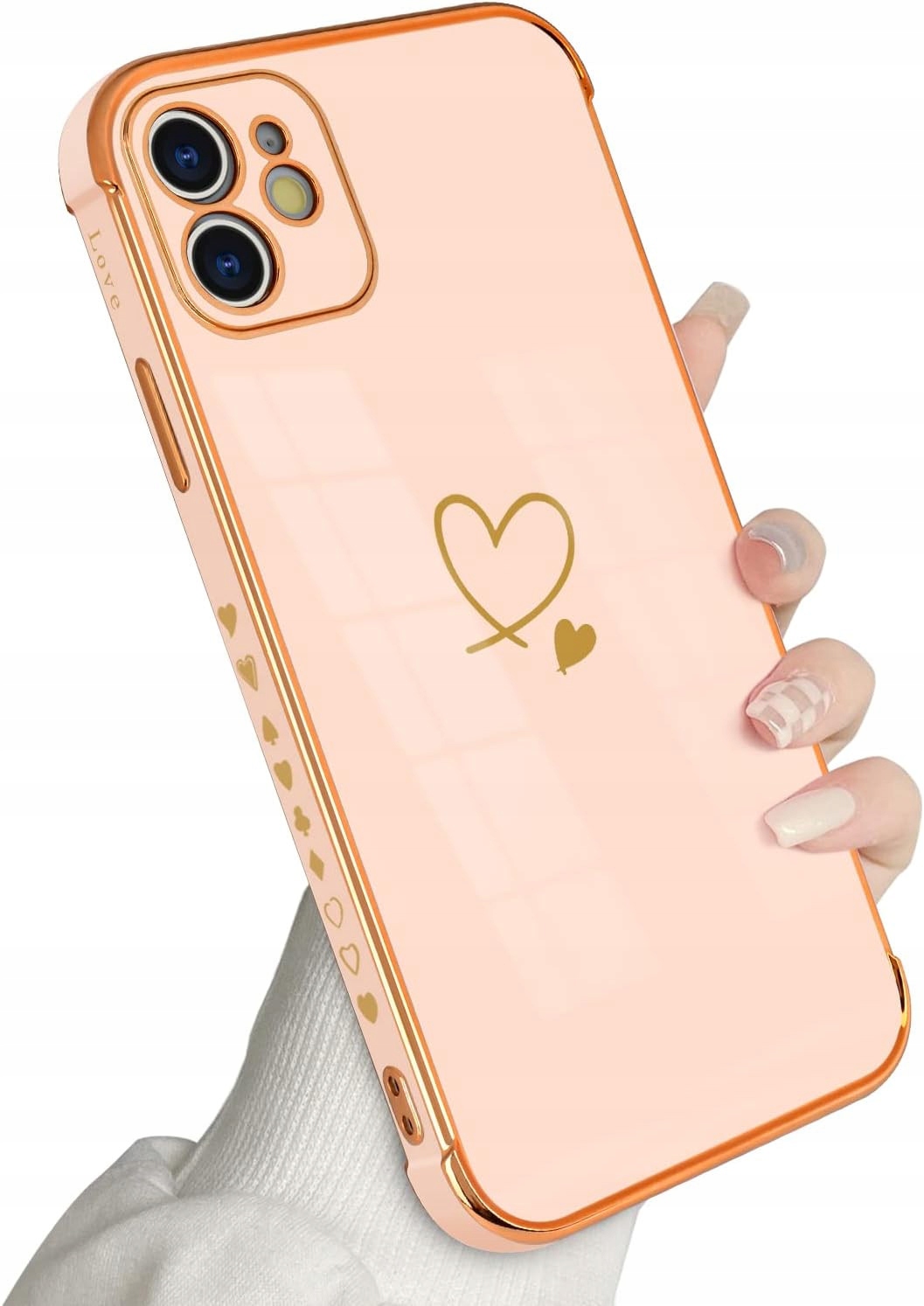 Etui iPhone 12 Newseego Silikonowe Złote Serce Błyszczące Case
