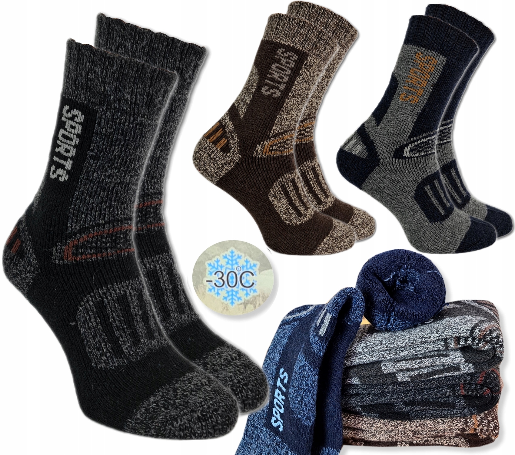 

3x Ciepłe Termo Skarpety Wełniane Męskie 40-43 S