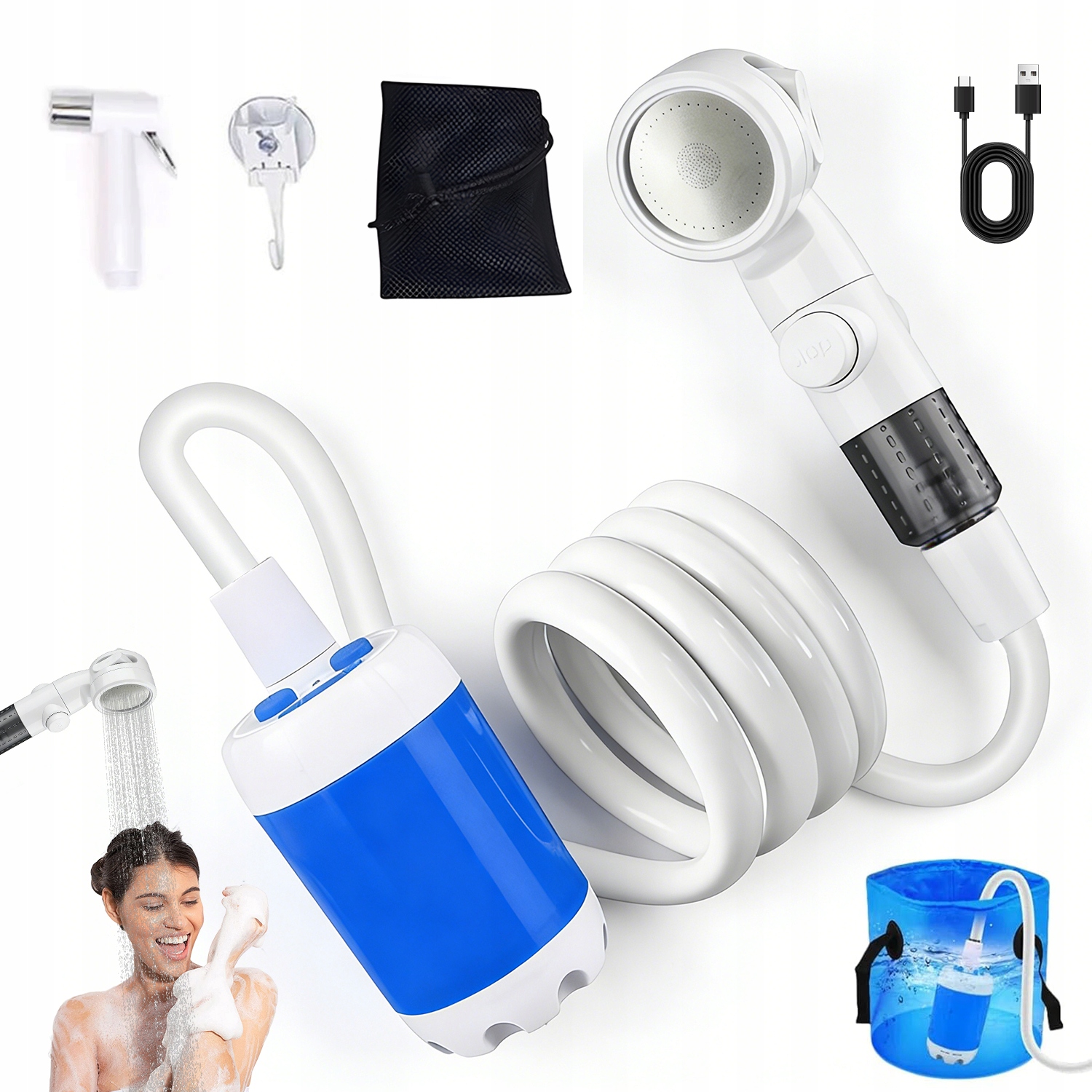 Kempingová Turistická Sprcha Usb Akumulátor 4000 Mah Elektrická Pumpa