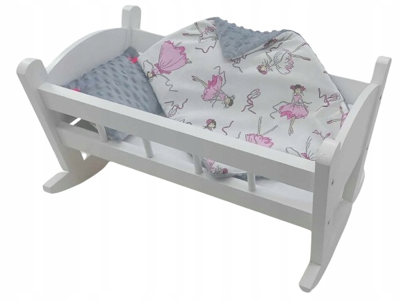 BIAŁA Kołyska dla lalek Z POŚCIELĄ BAWEŁNA + MINKY