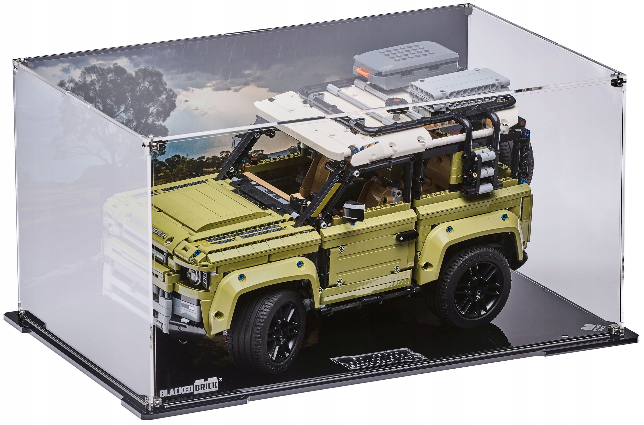 Vitrína s pozadím Blacked Brick pre Lego 42110 Technic Land Rover Defender