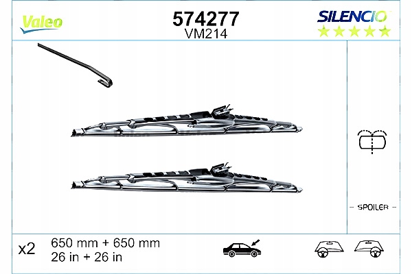 PIÓRO WYCIERACZKI SZKIELETOWE PRZÓD ZE SPOJLEREM 2SZT. VM222 SILENCIO Producent Valeo