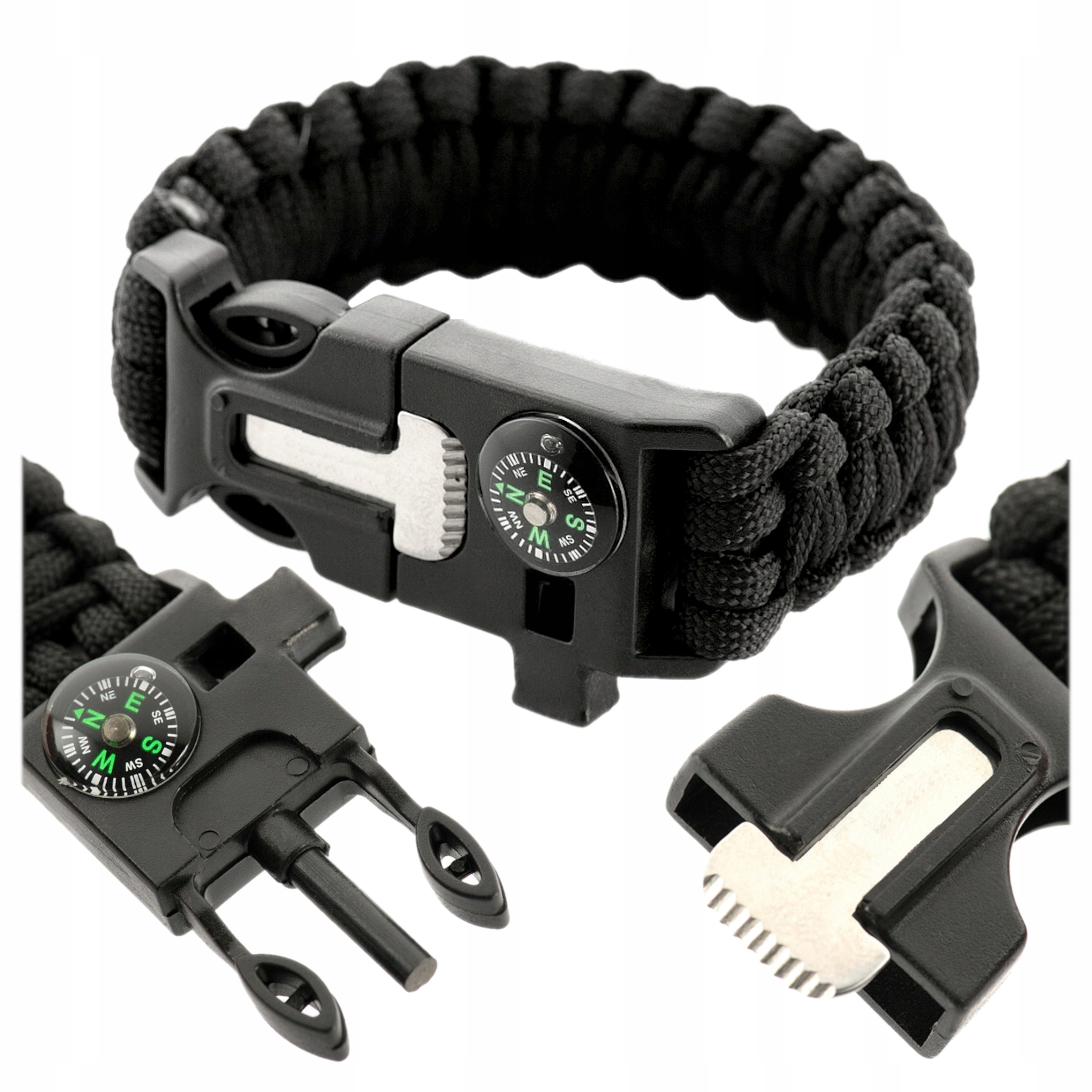 Bransoletka Paracord Survival 5w1 Mocna Krzesiwo Kompas Sznur Taktyczny