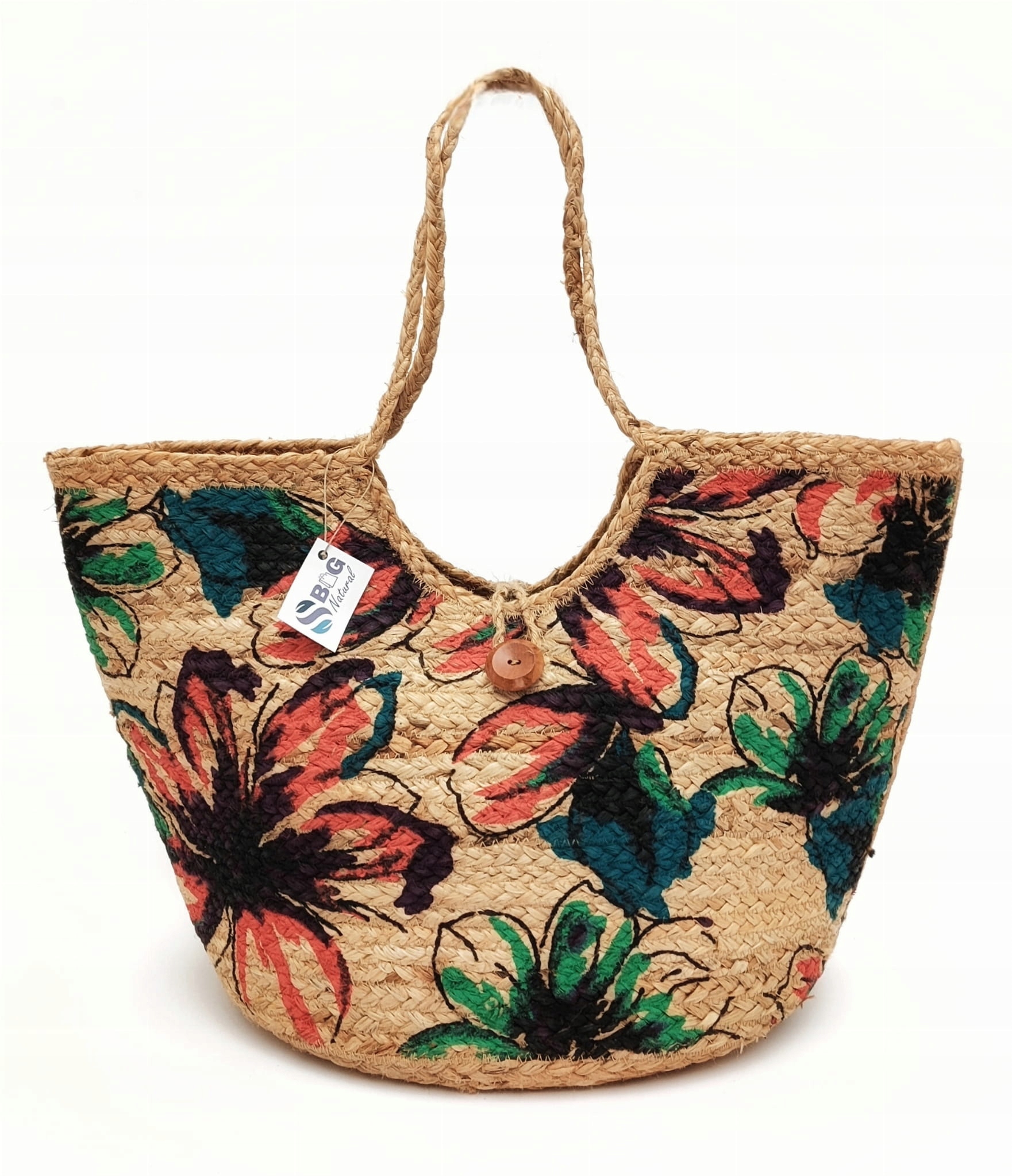 Dámská kabelka z juty Pletený košík Jutová malovaná veganská eko
