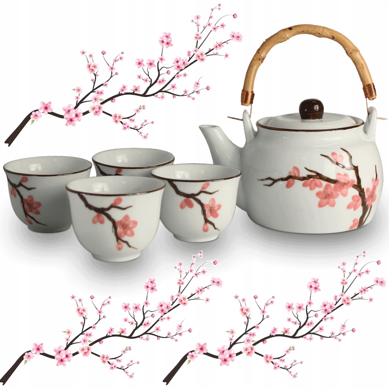 Levně Japonský elegantní čajový set Bílý Sakura 5 kusů džbánů 800 ml