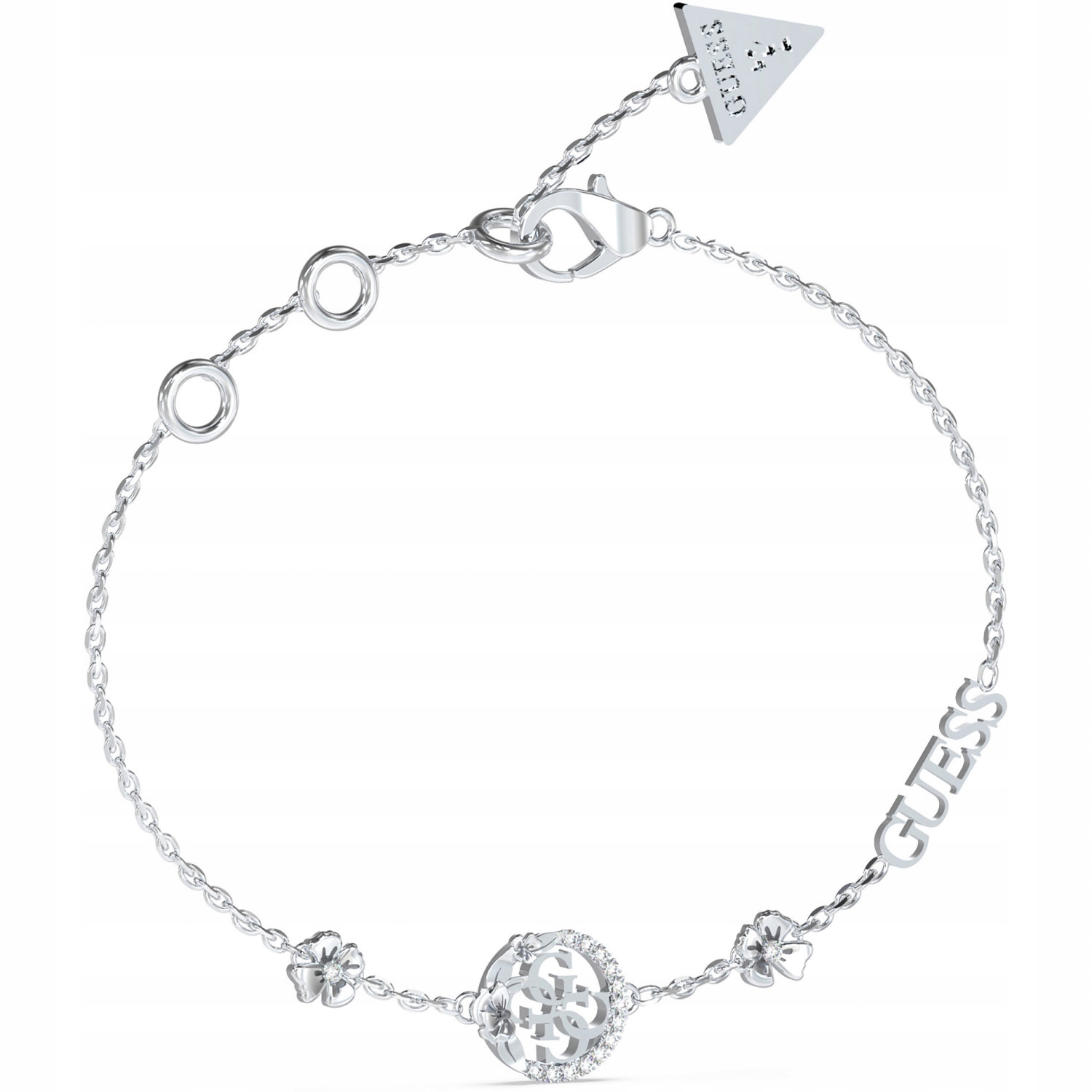 Dámský stříbrný náramek Guess zirkon s květinou 18 cm