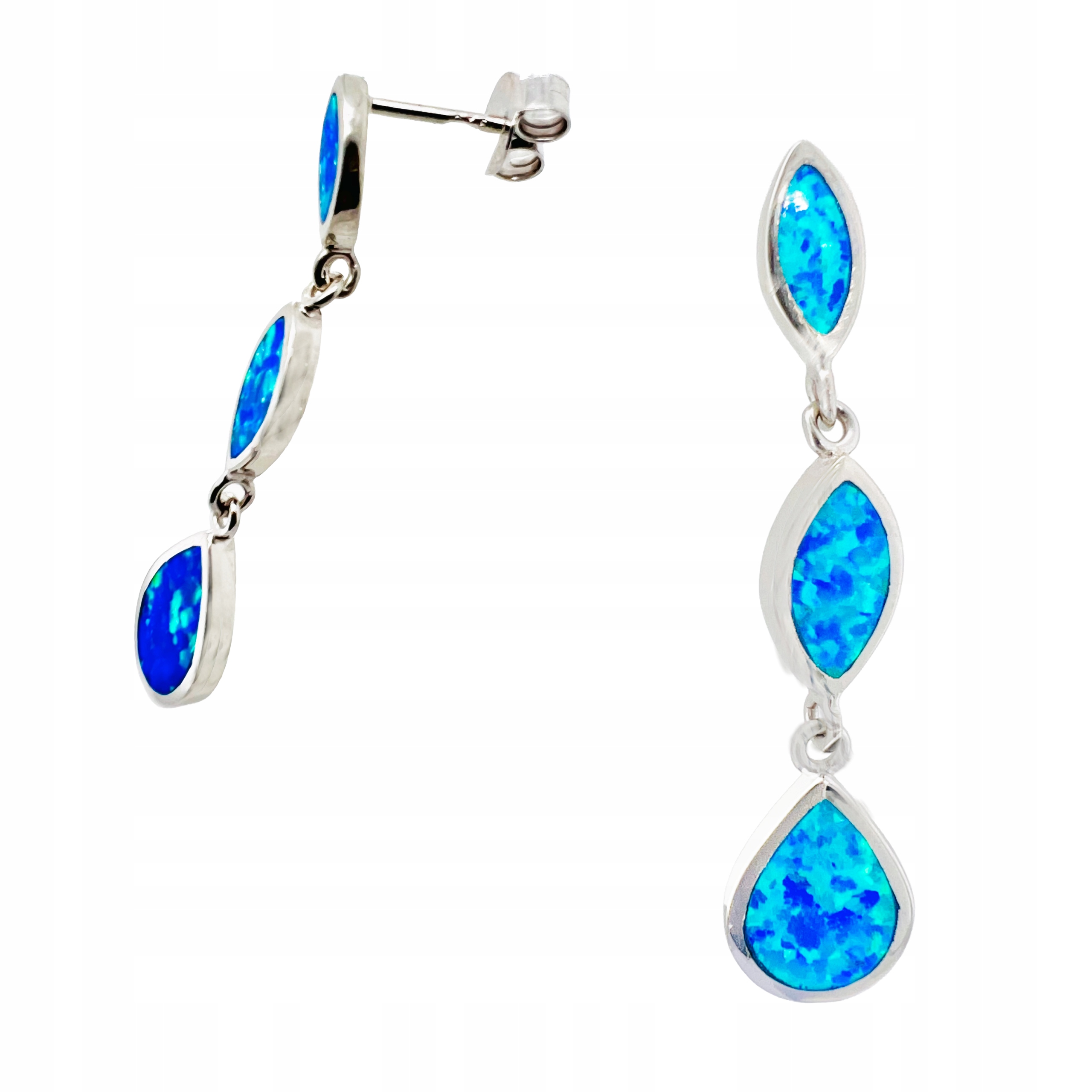 Závěsné Dámské Stříbrné Náušnice S Modrým Opálem Tyčinka Stříbro O Ryzosti 925