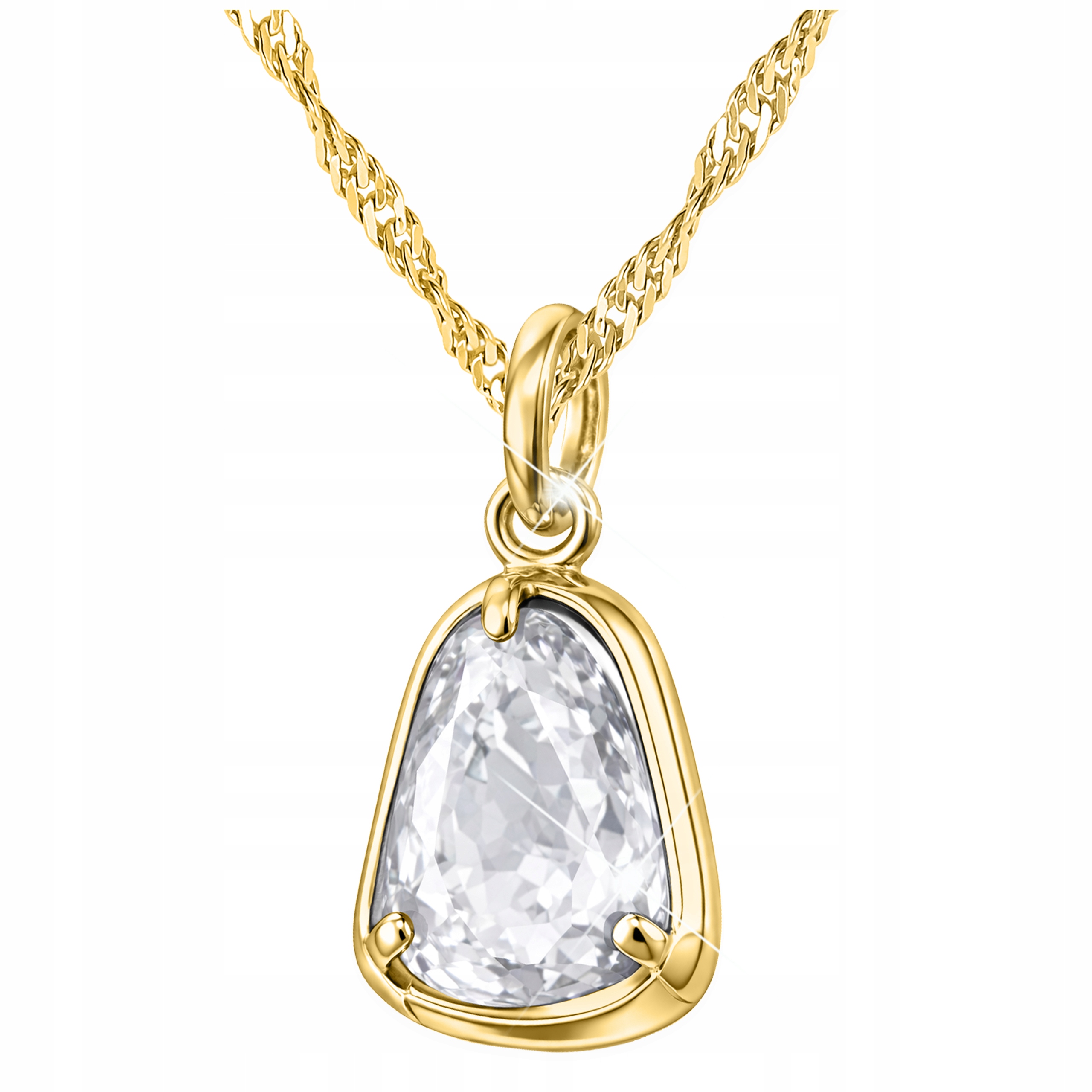 Zlatý dámský náhrdelník s velkým přívěskem Průsvitný Křišťál Stříbro 925
