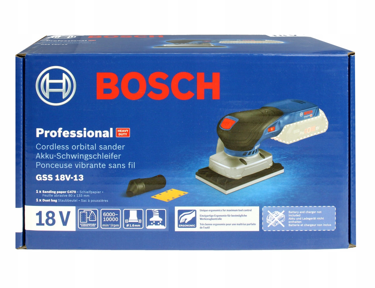 SZLIFIERKA OSCYLACYJNA GSS 18V-13 BOSCH korpus Długość stopy 130 mm