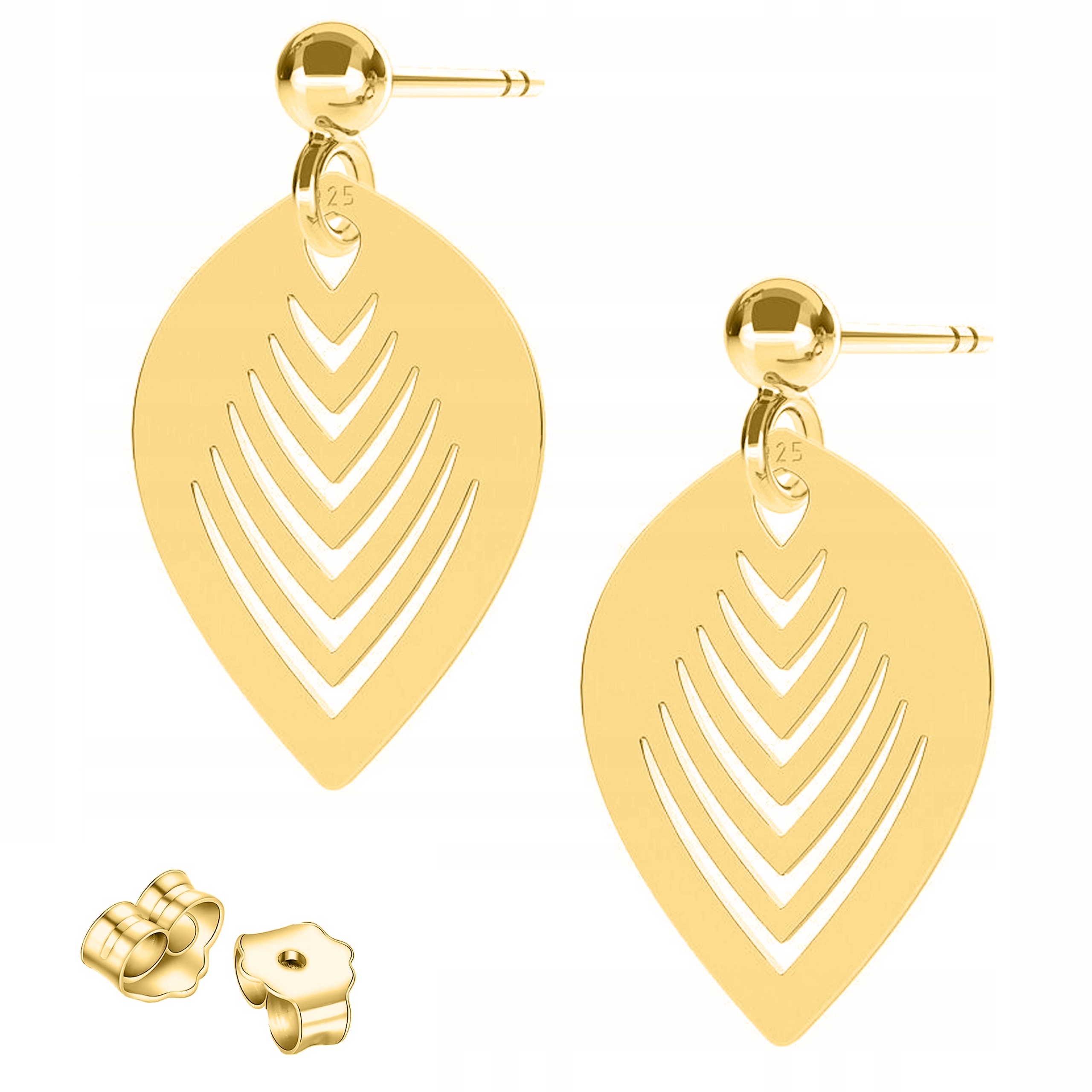 Zlaté Náušnice Šroubky s listy Leaf Listy Příroda Stříbro 925