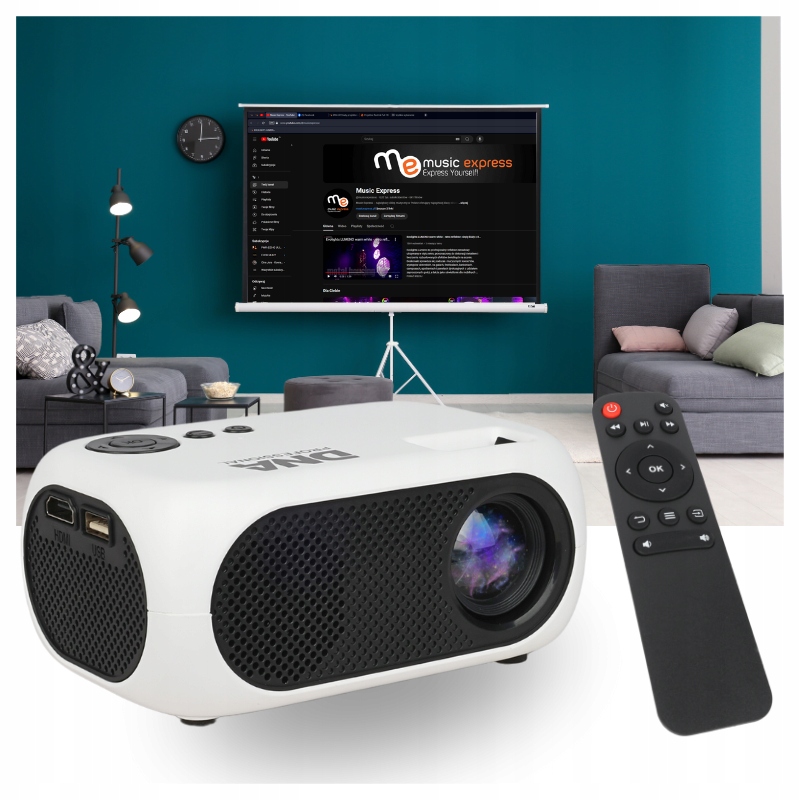 PROJEKTOR RZUTNIK HDMI USB FULL HD PRZENOŚNY DO TELEFONU KOMPUTERA TV BOX Kolor biały