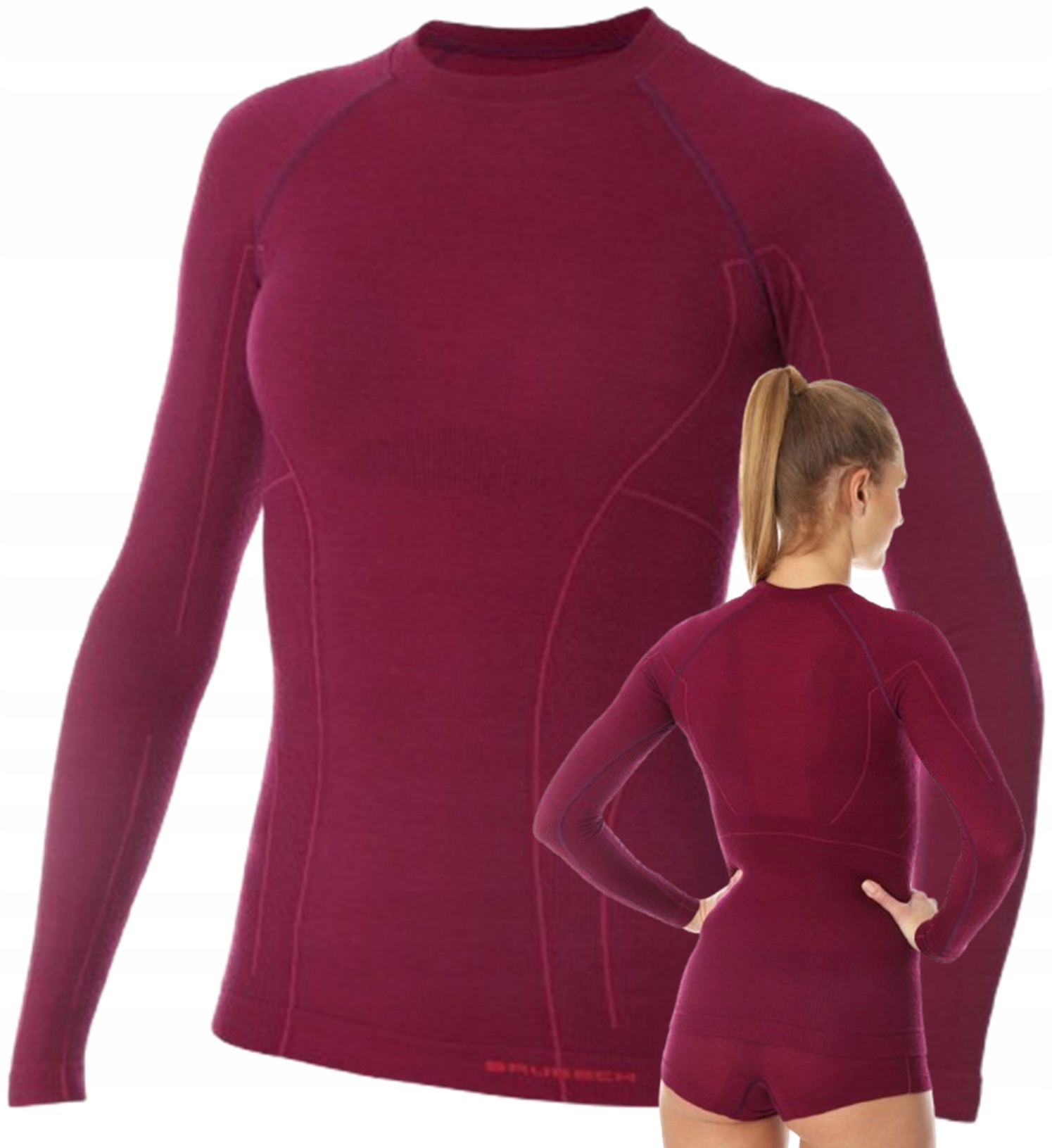 Wełniana Damska Bluza Narciarska Brubeck Merino M Bordowa