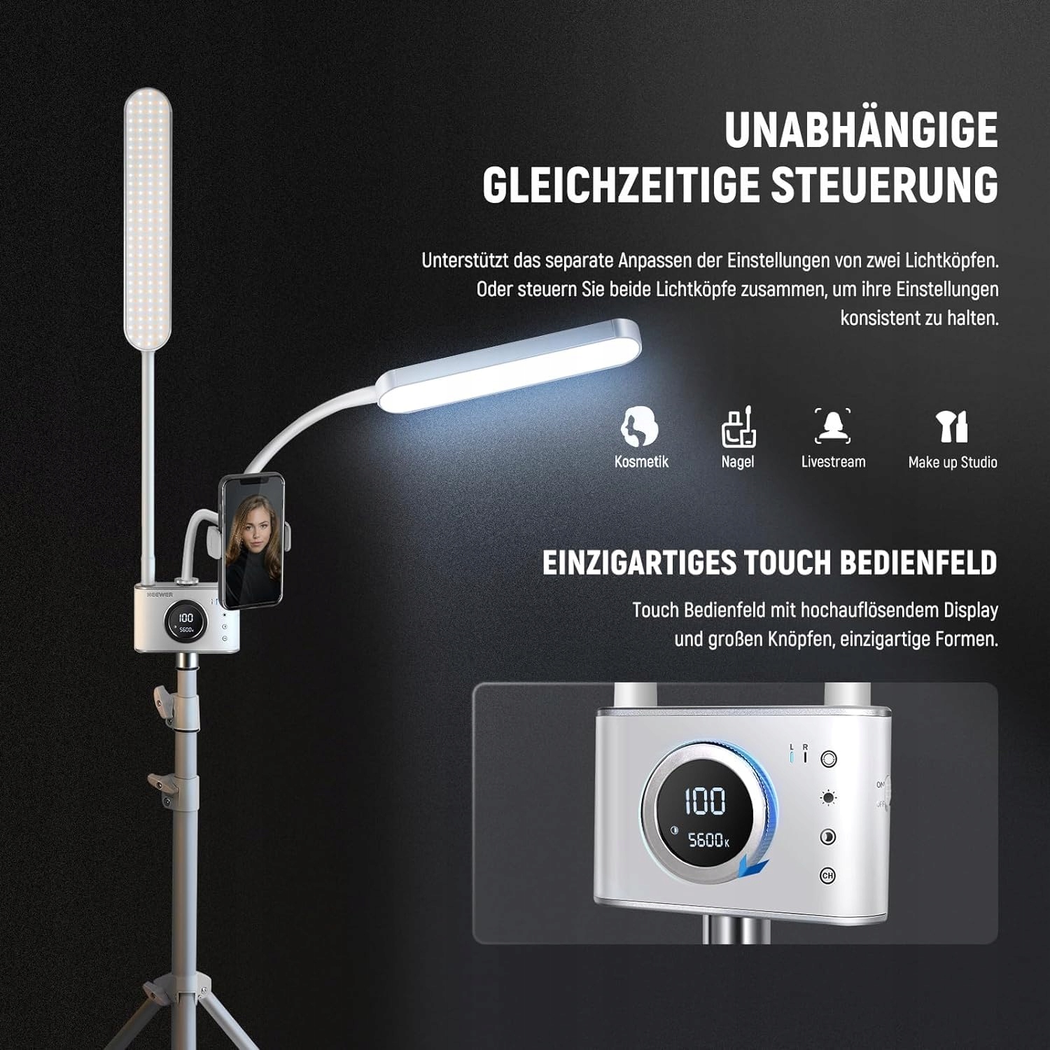 NEEWER LED Światło Kosmetyczne Z Uchwyt Na Telefon Zestaw Do Makijażu — miniatura 4