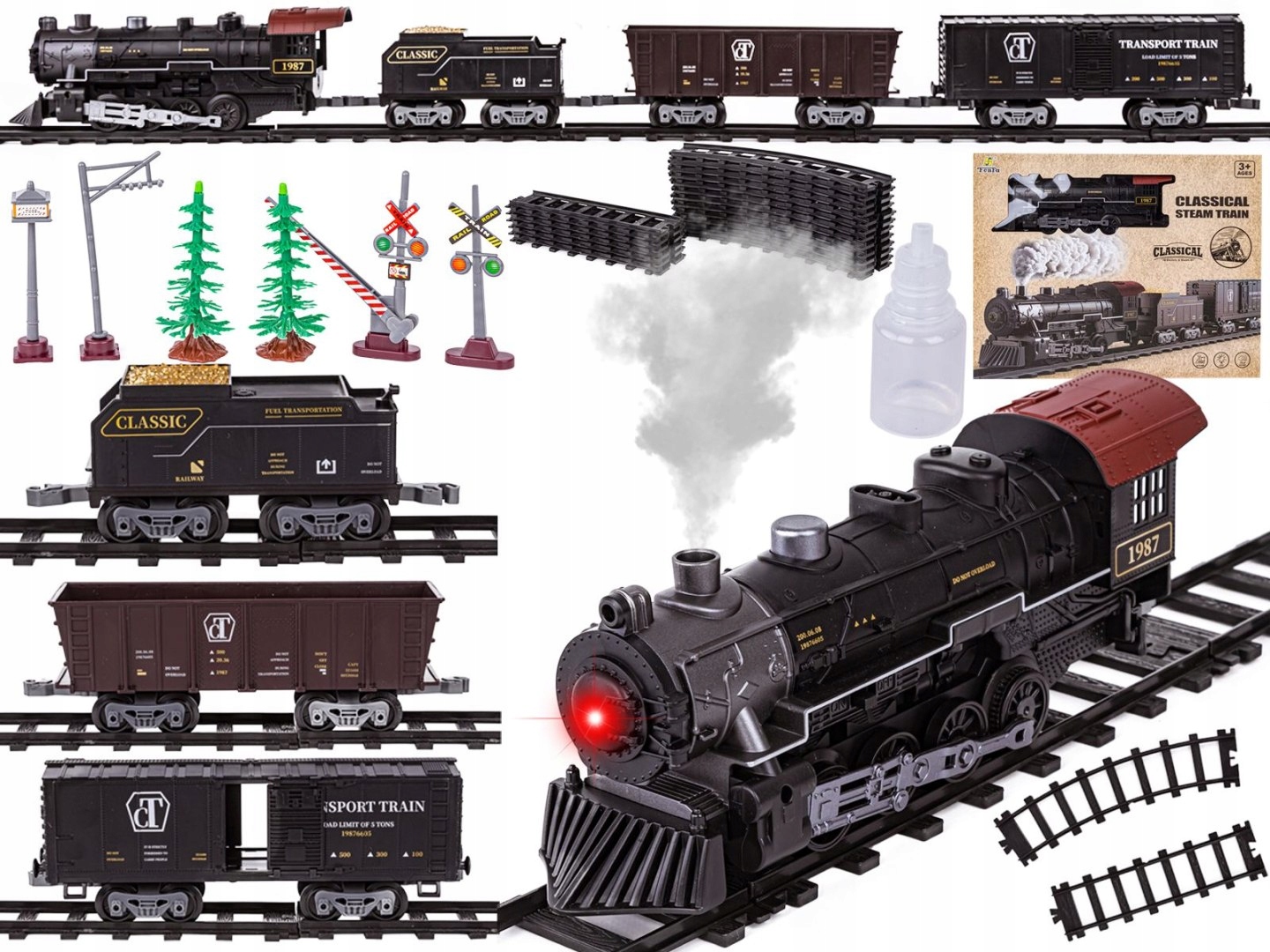 KOLEJKA ELEKTRYCZNA FENFA PARA DYM PILOT ZDALNY LOKOMOTYWA POCIĄG TOWAROWY