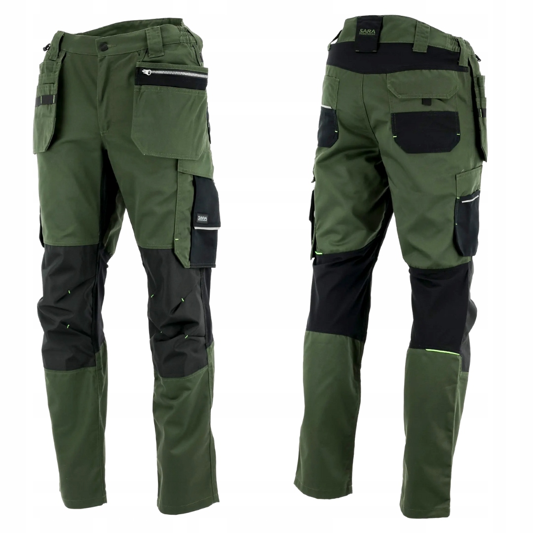 Sara workwear spodnie robocze do pasa Monter Oliwka/Czarny 48