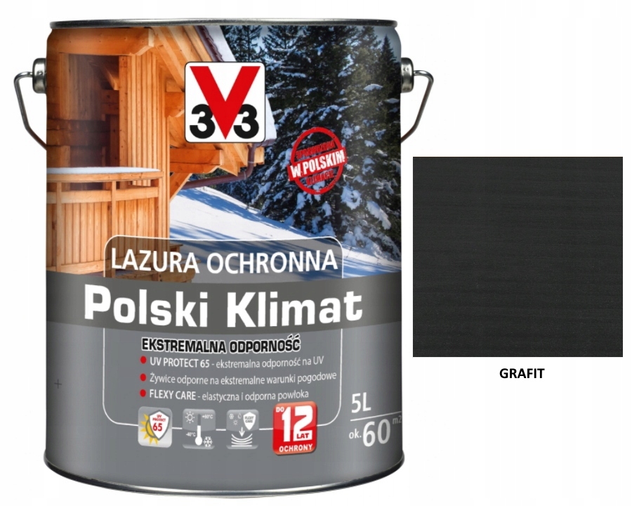 Lazura V33 Poľský Klíma 12 rokov 5 L Extrémna grafitová saténová tkanina
