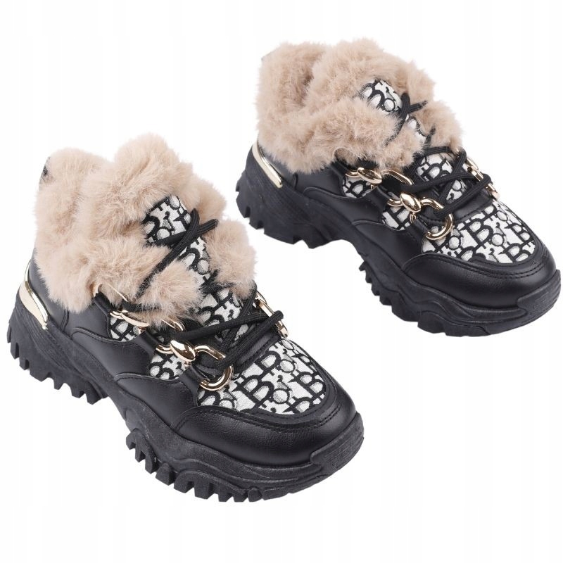 ŚNIEGOWCE DAMSKIE BUTY ZIMOWE SPORTOWE MOCNO OCIEPLANE PLATFORMA CZARNE Płeć kobieta