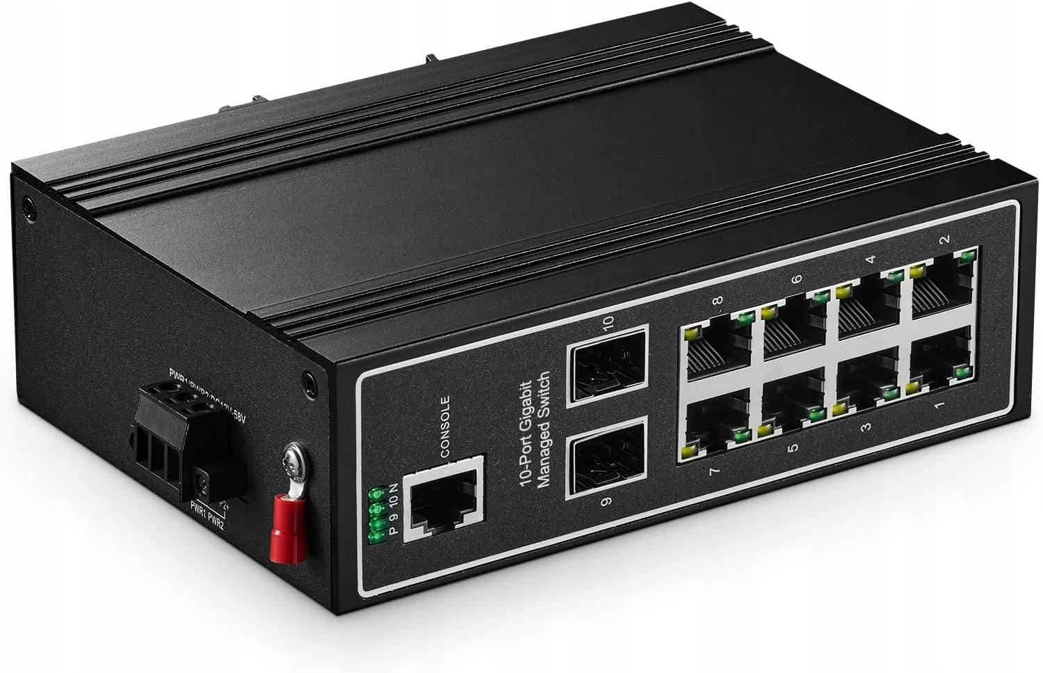 Binardat Switch przemysłowy L2+ 10 portów Gigabit 8 Ethernet 2 Sfp Vlan