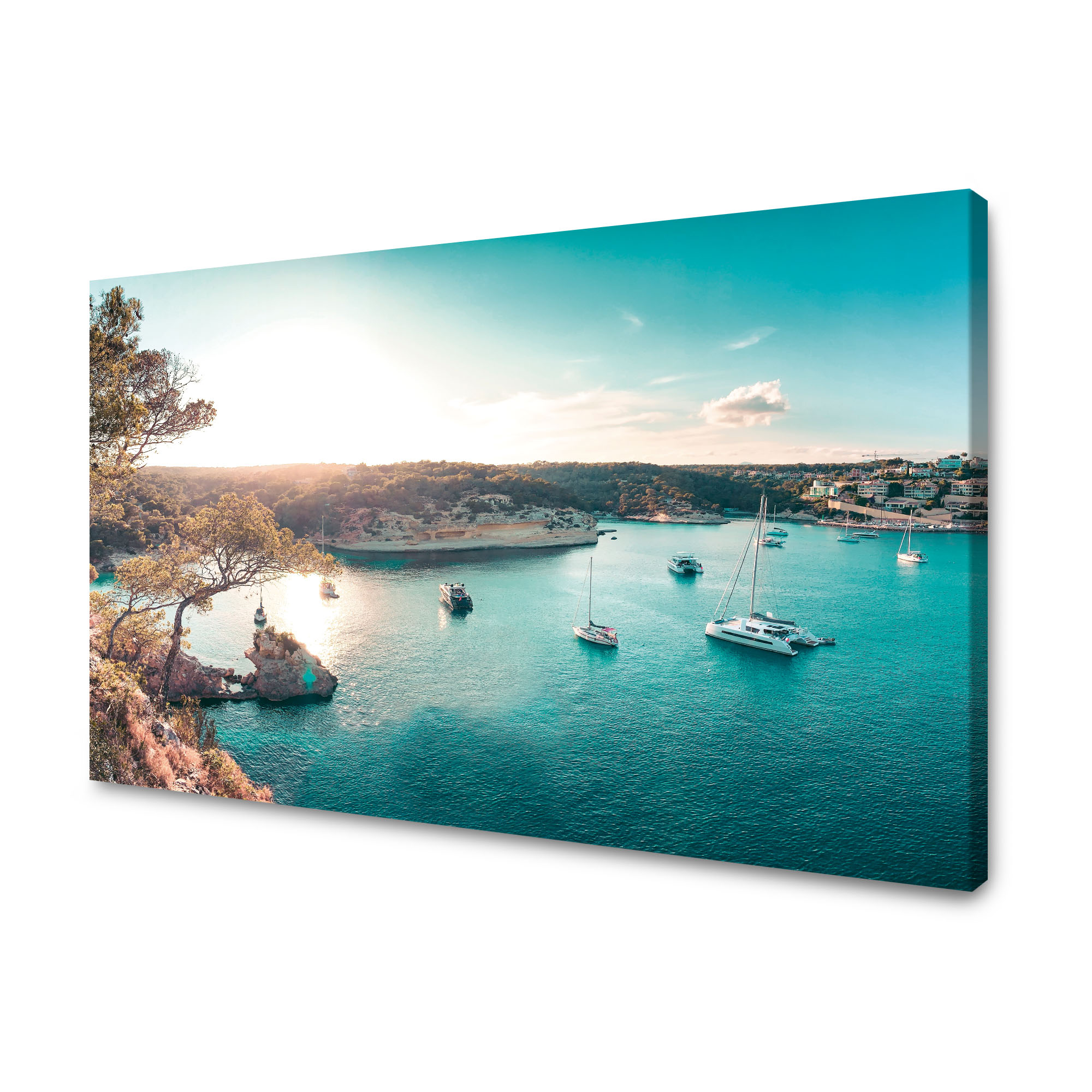 Obraz na plátně Voda v záři Slunce Lodě Skály 90x60 cm