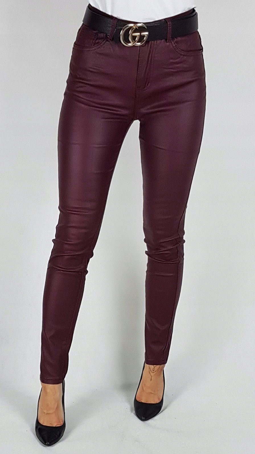 GOODIES SPODNIE WOSKOWANE BORDOWE ROZ 42 Odcień bordowy