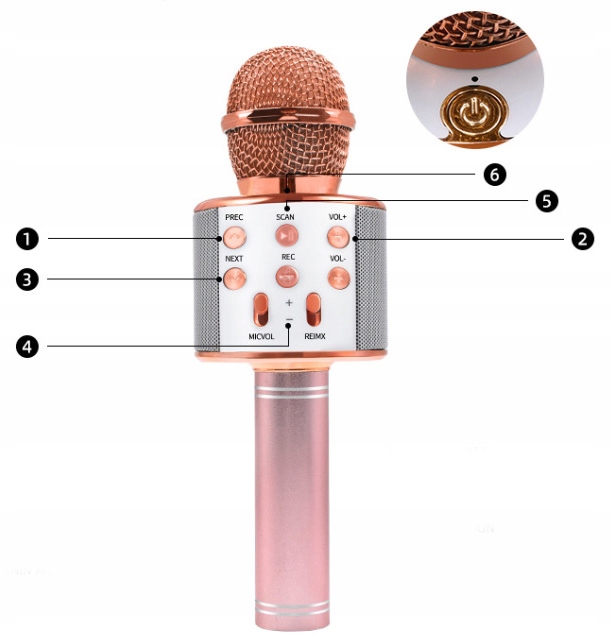 Mikrofon bezprzewodowy KARAOKE głośnik RADIO Bluetooth RÓŻOWE ZŁOTO + etui Kod producenta 0242_R