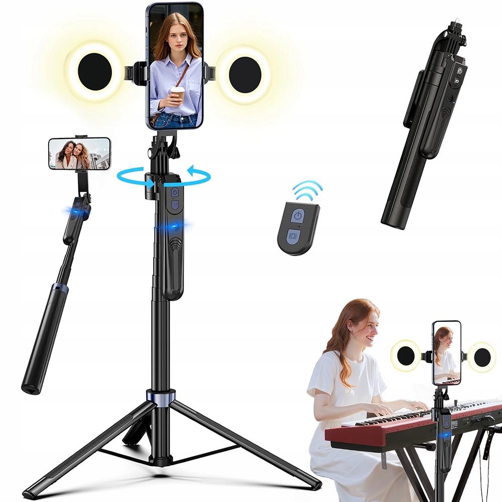 Selfie tyč s dálkovým ovládáním Stativ Tripod Tyč se stativem 180 cm otáčení o 360°