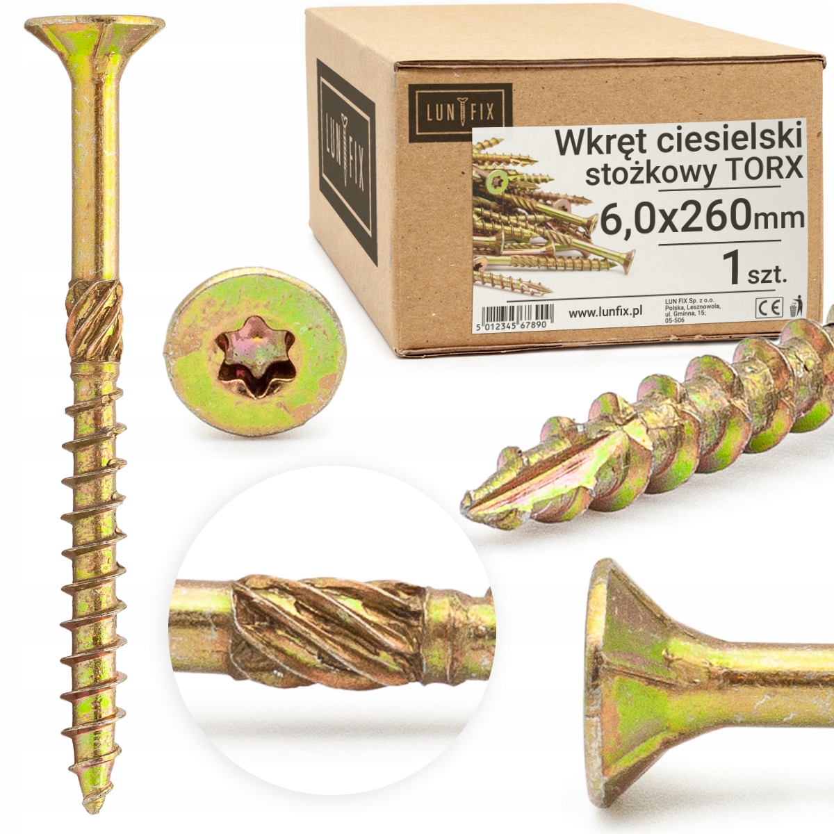 

Wkręty ciesielskie 6x260 Torx stożkowe Kmwht 1szt