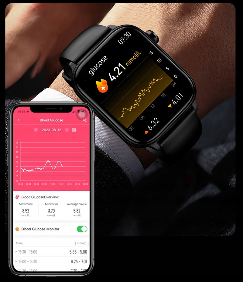 ZEGAREK SMARTWATCH Rozmowy EKG GLUKOZA CIŚNINIOMIERZ PULSOMETR AMOLED Transmisja danych brak