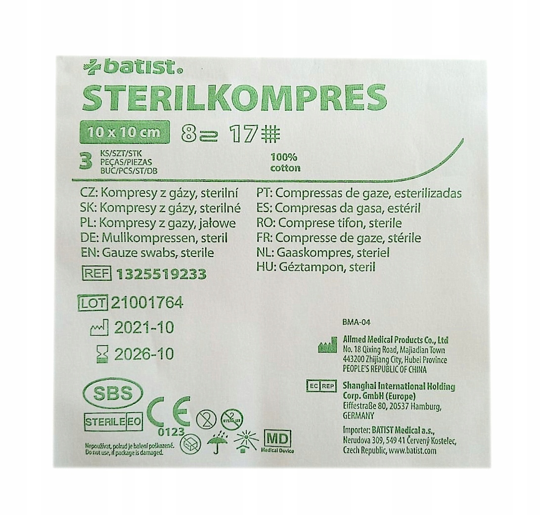 

Kompresy gazowe jałowe gaziki 10x10 cm 3szt 8w 17n