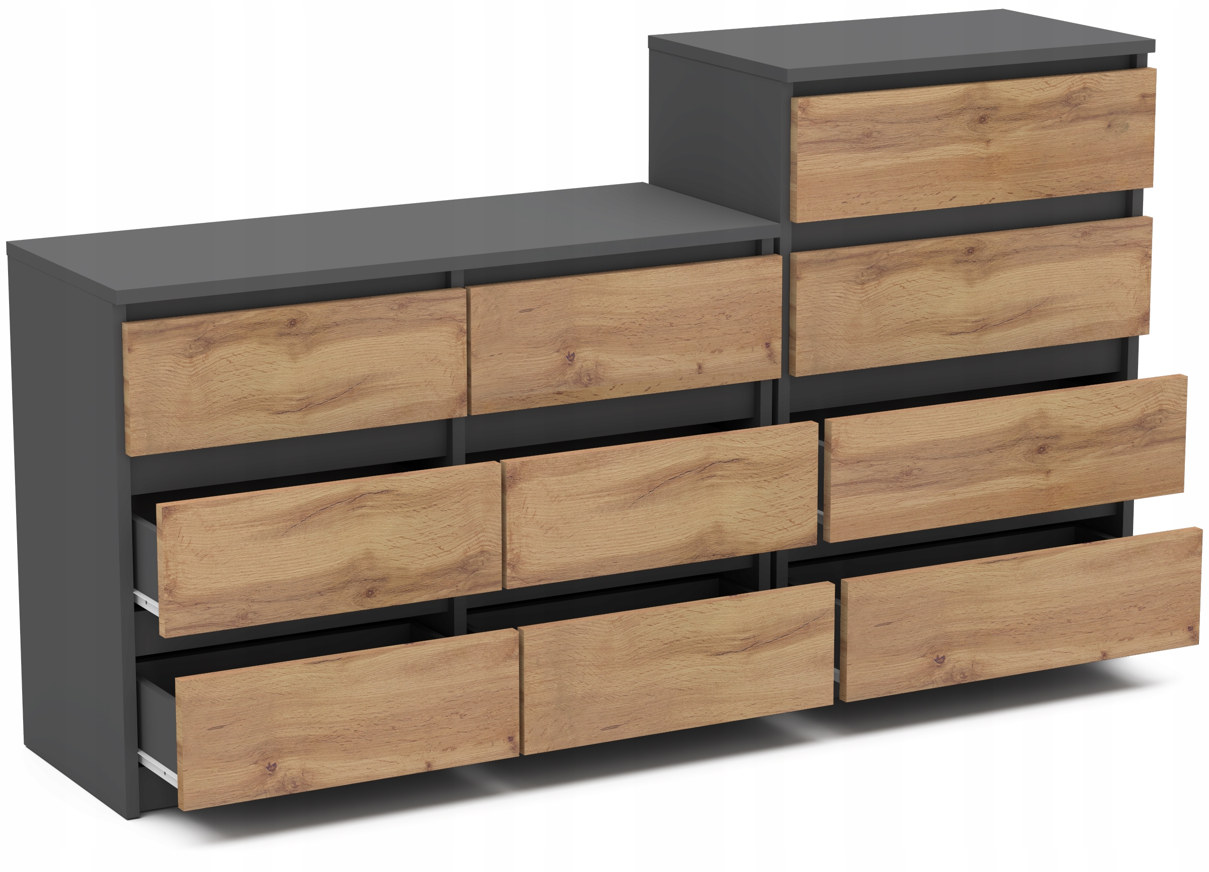 KOMODA SALON SZAFKA 6+4 SZUFLAD SZARY DĄB WOTAN Marka Stiv-Meble