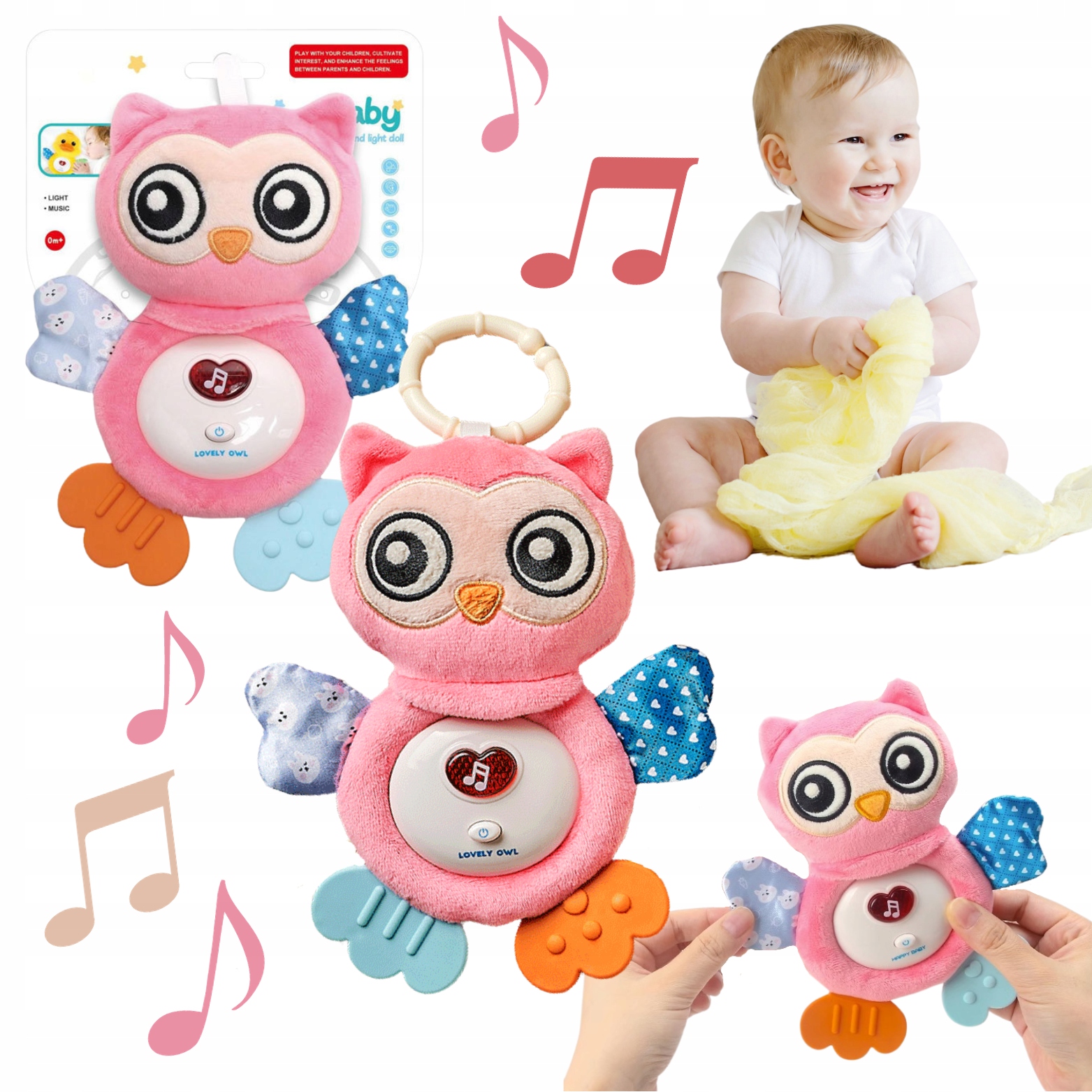 ZABAWKA SENSORYCZNA DLA NIEMOWLĄT PLUSZOWA SÓWKA SZUMIĄCA USYPIAJĄCA SOWA