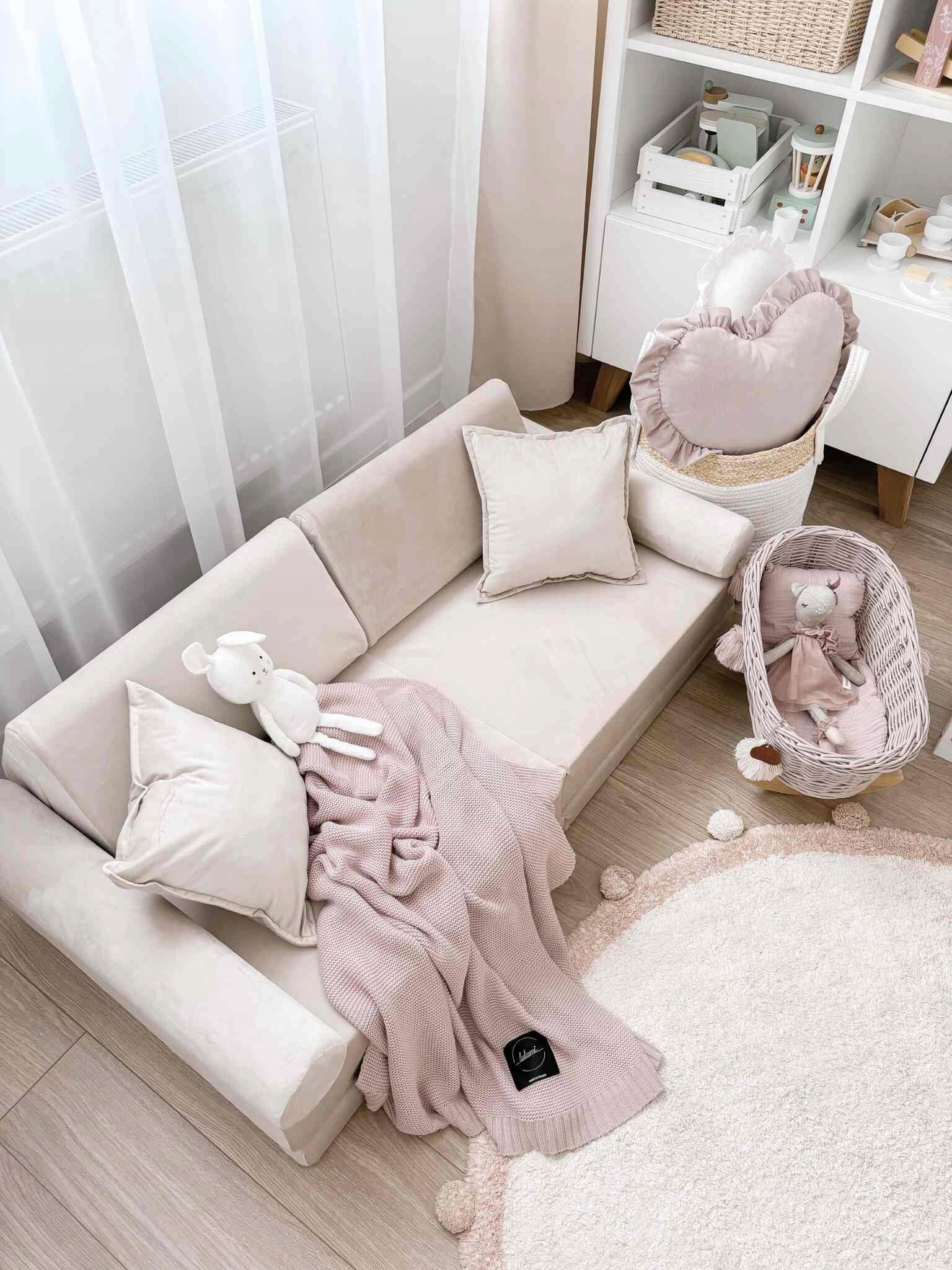 Mini Sofa do zabawy Montessori Comfort Velvet Ecru