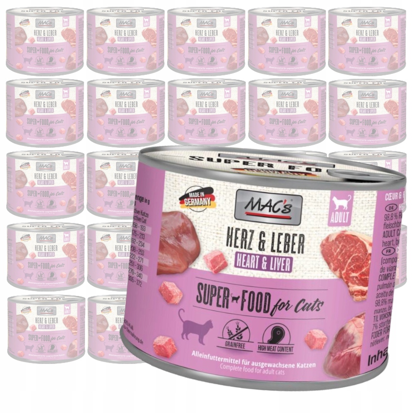 Levně MAC's Cat Mokré Krmivo Pro Kočky Hovězí srdce Játra 24x200g