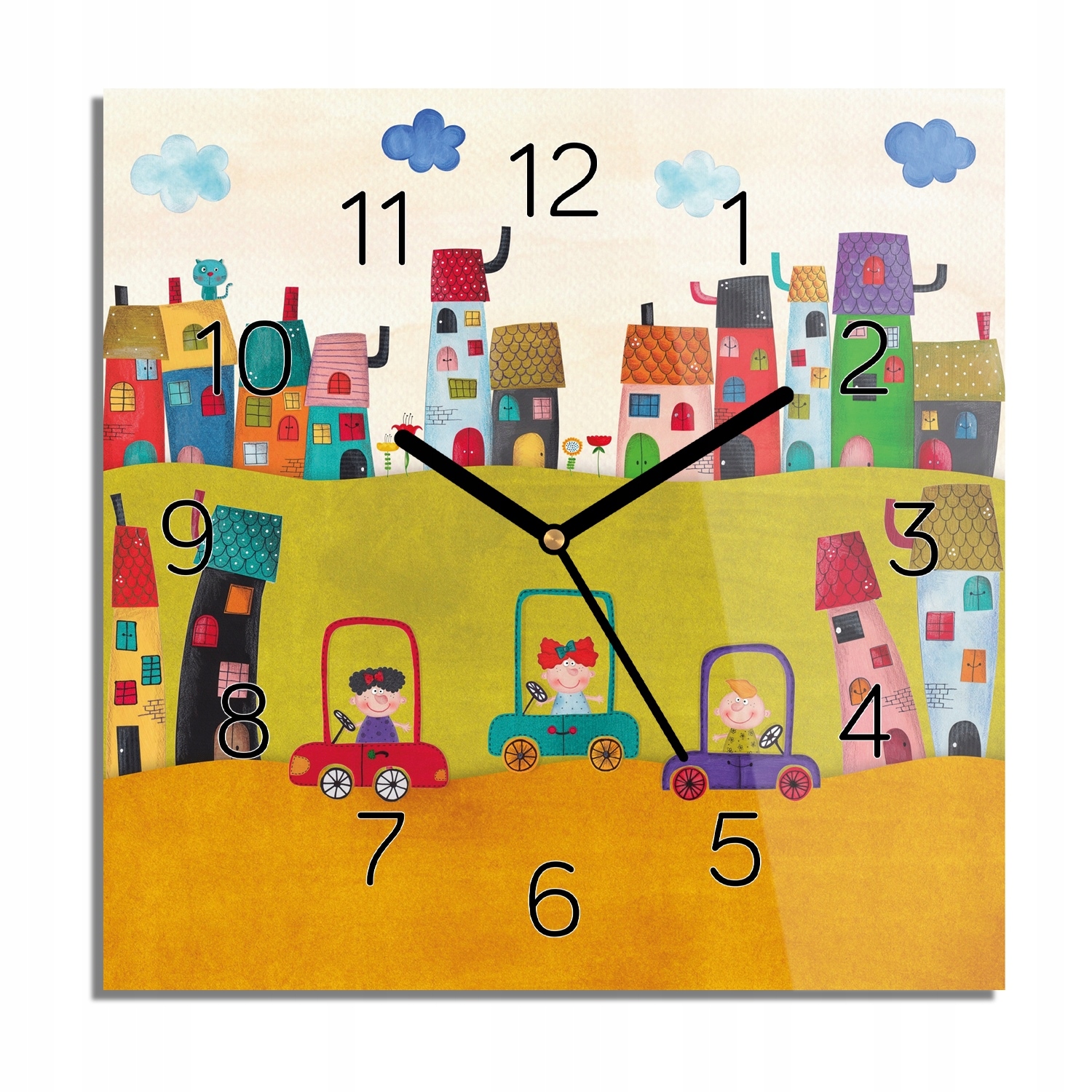 

Domy auta bajka zegar na szkle na ścianę 30x30