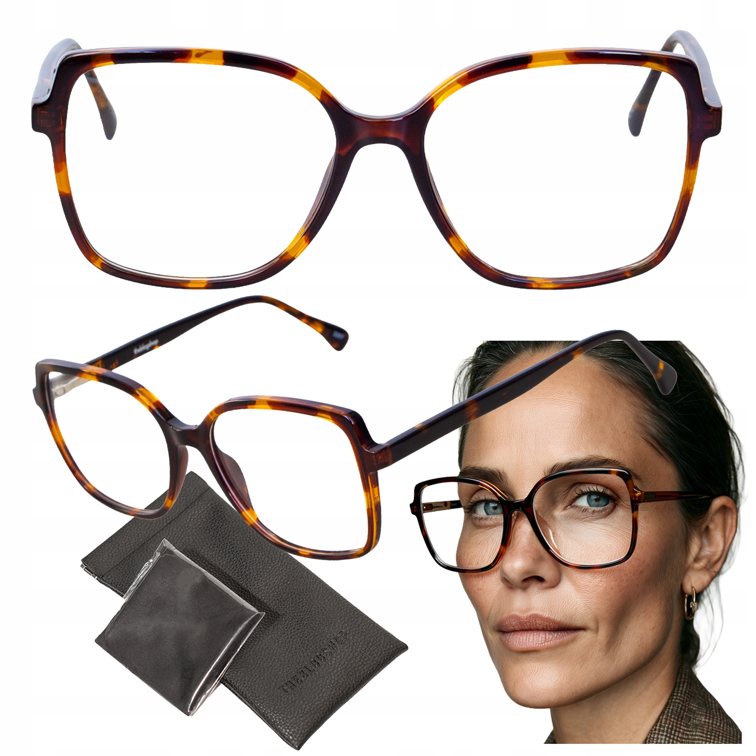 Brýle bez dioptrií Dámské čtvercové hnědé eko acetát Flex korekční rámy
