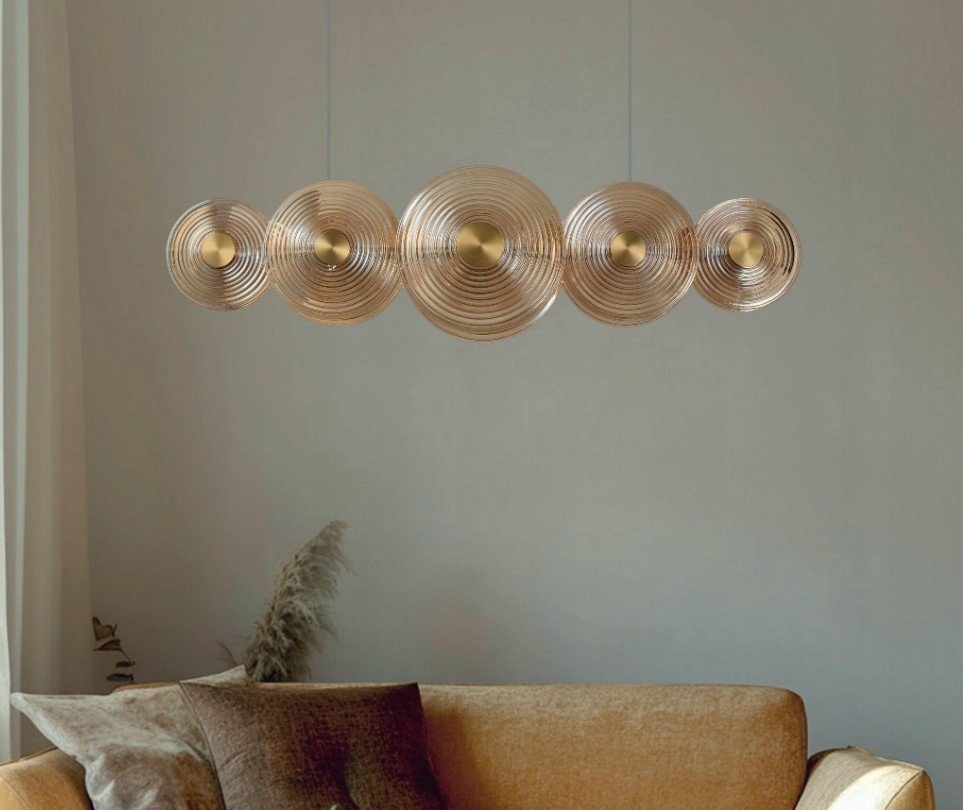 Indická ozdobná lampa gong Nazar jantarové sklo nad stůl