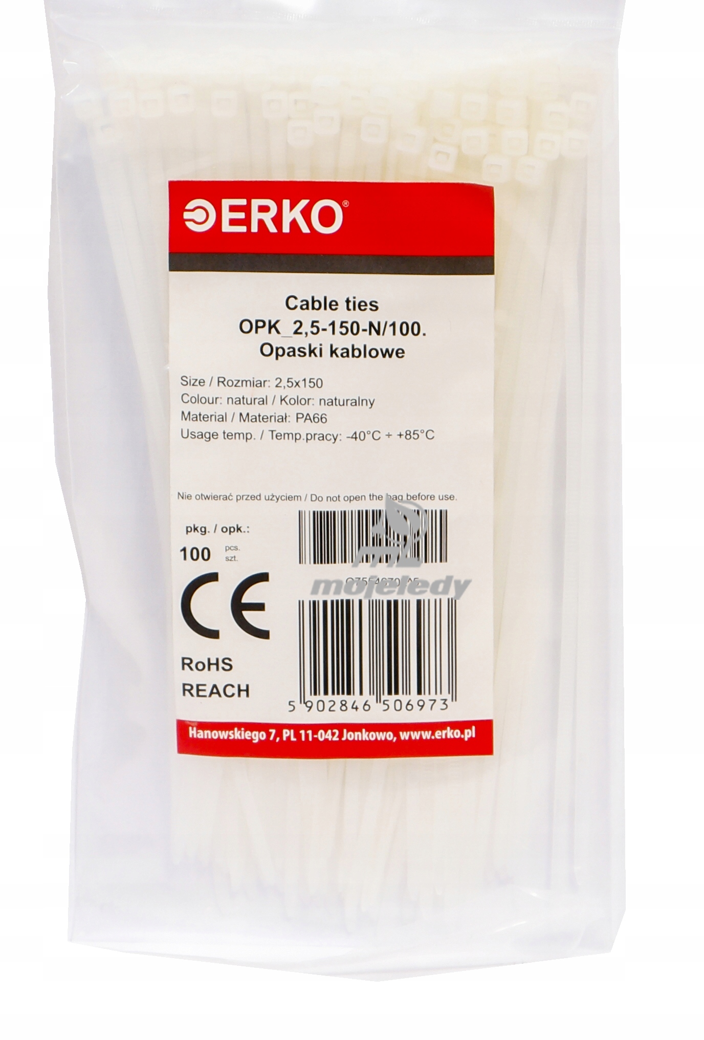 

opaska zaciskowa biała Opk 150 2,5 100szt Erko